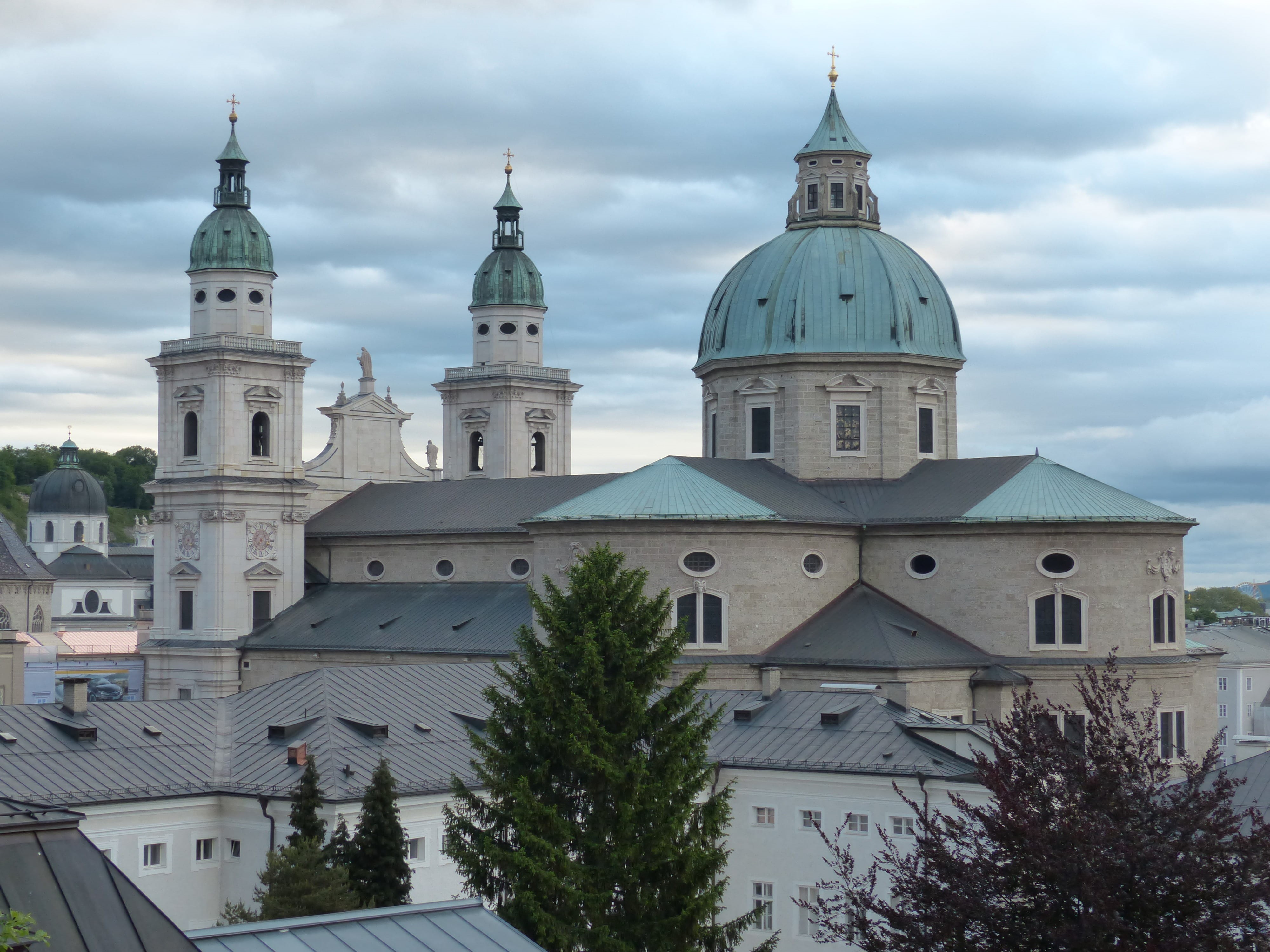building exterior, roman catholic, spire, historic centre, 4K, austria, sky, rupert, church, archdiocese of salzburg, dome, no people, plant, salzburg cathedral, HD Wallpaper
