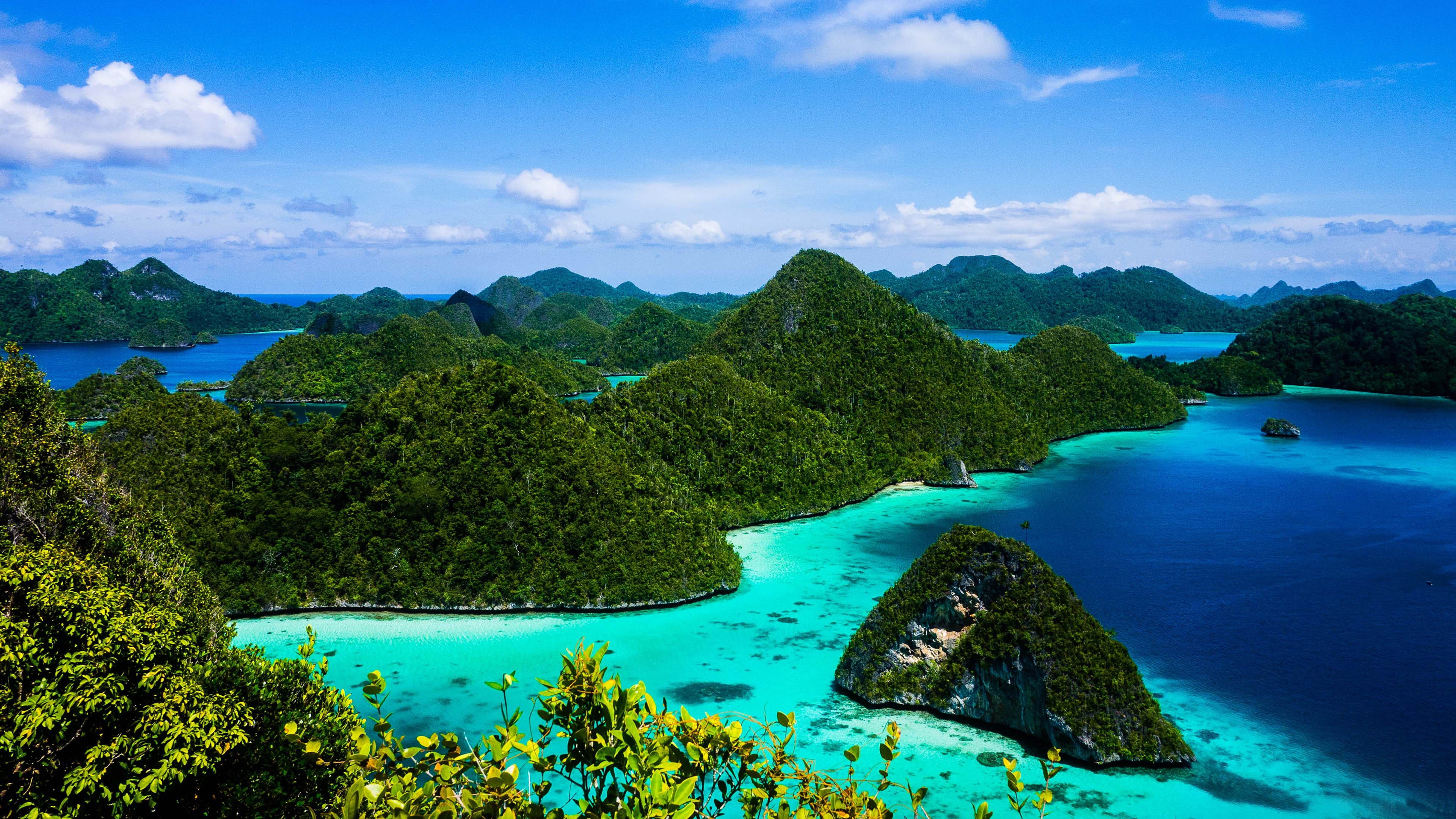 ampat, island, ocean, forest, 4K, raja, indonesia, hd, green, blue, desktop, HD Wallpaper