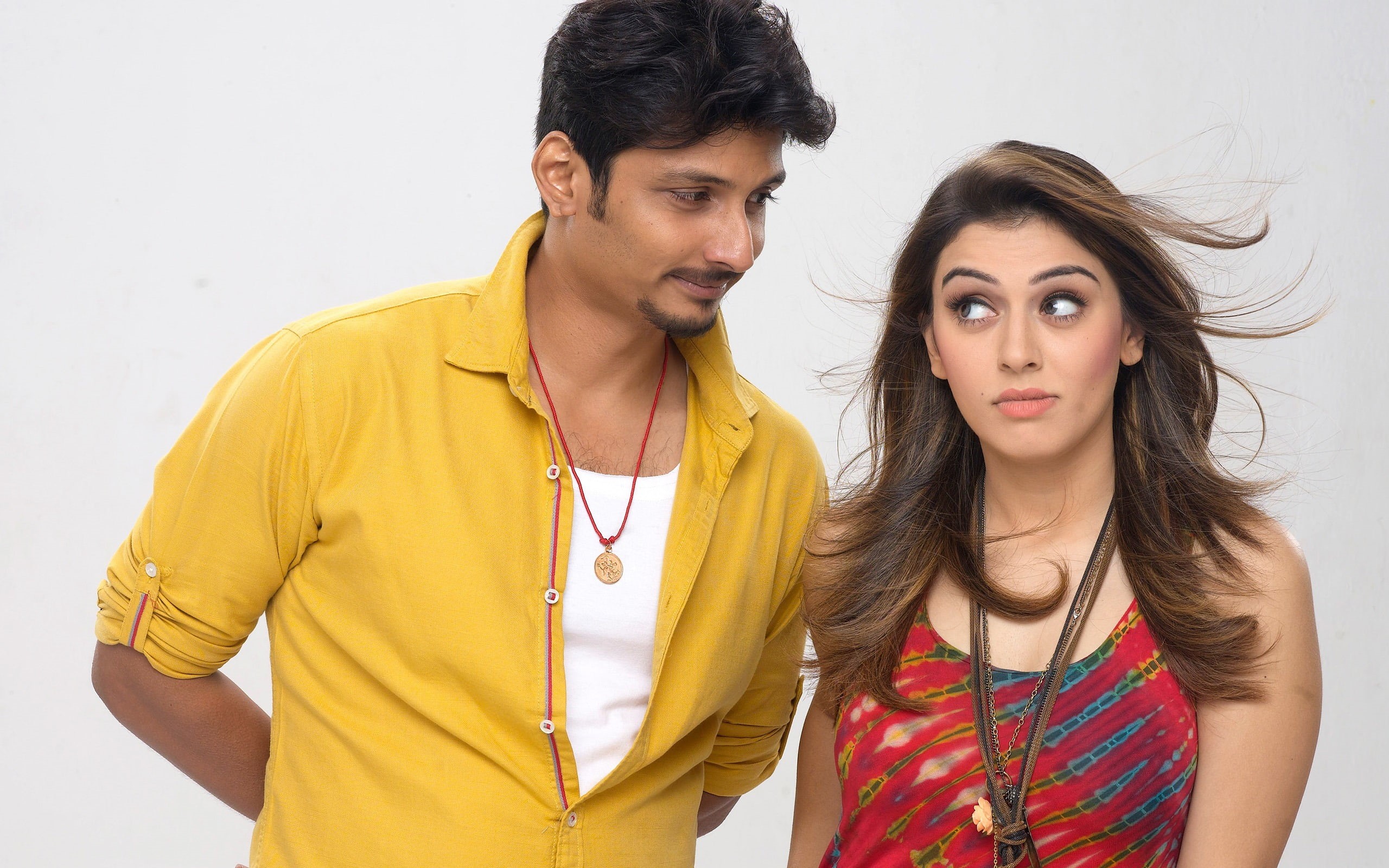 raja, studio shot, hansika, young men, young women, high, pokkiri, front view, casual clothing, hair, couple - relationship, indoors, 2K, young adult, HD Wallpaper