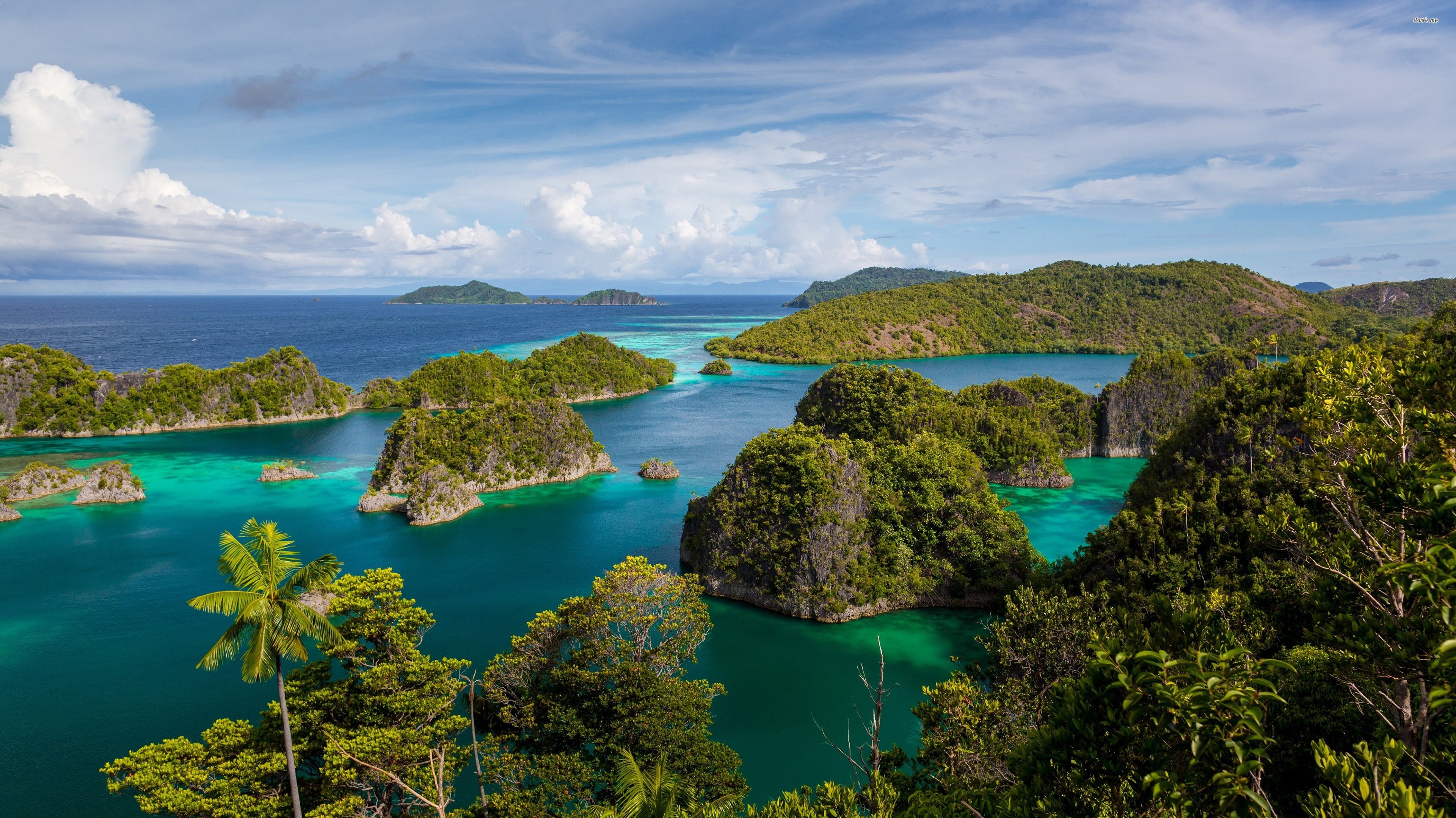 beauty in nature, blue, green color, outdoors, turquoise colored, trees, hd, tree, tropics, scenics - nature, sea, plant, tranquility, ocean, non-urban scene, HD Wallpaper