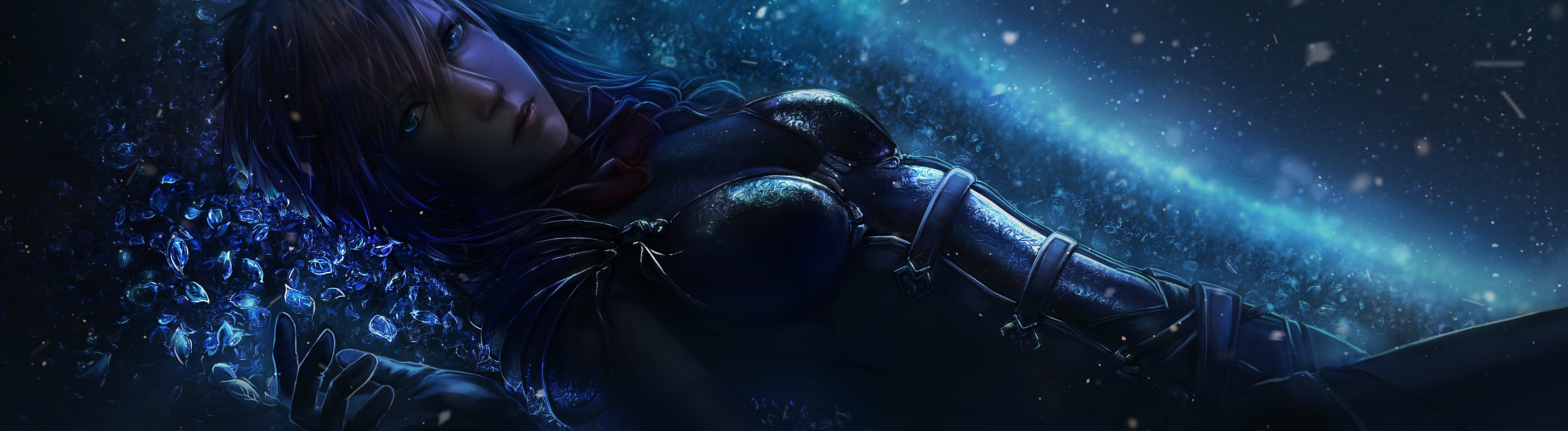men, childhood, blue, dualscreen, Umi Put Say Questioned, FFXIII, dark, Game, girl, enjoyment, night, portrait, painting, Lightning, human body part, HD Wallpaper