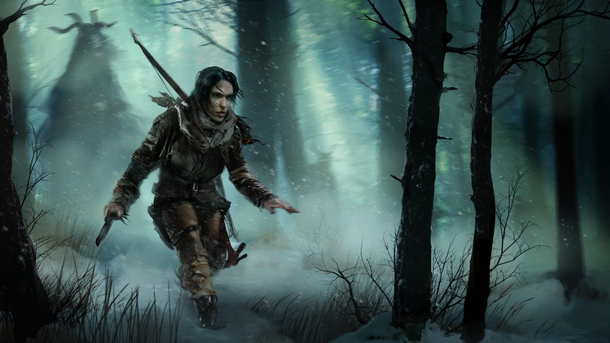 Rise of the Tomb Raider, trees, Lara Croft, 1080P, girl, Baba Yaga, forest, snow, Square Enix, bow, Crystal Dynamics, HD Wallpaper
