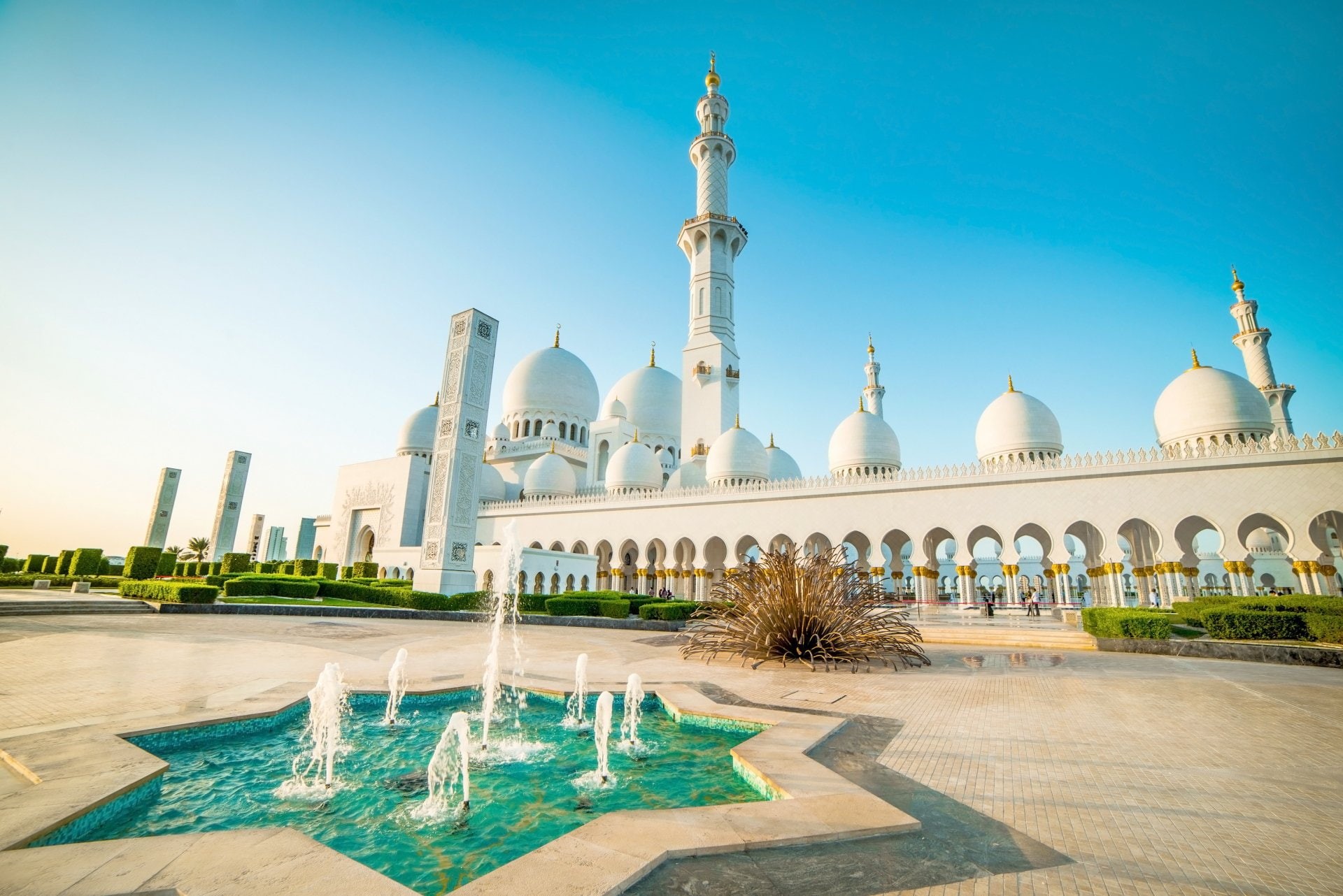 Sheikh Zayed Grand Mosque, Mosques, Fountain, 1080P, HD Wallpaper