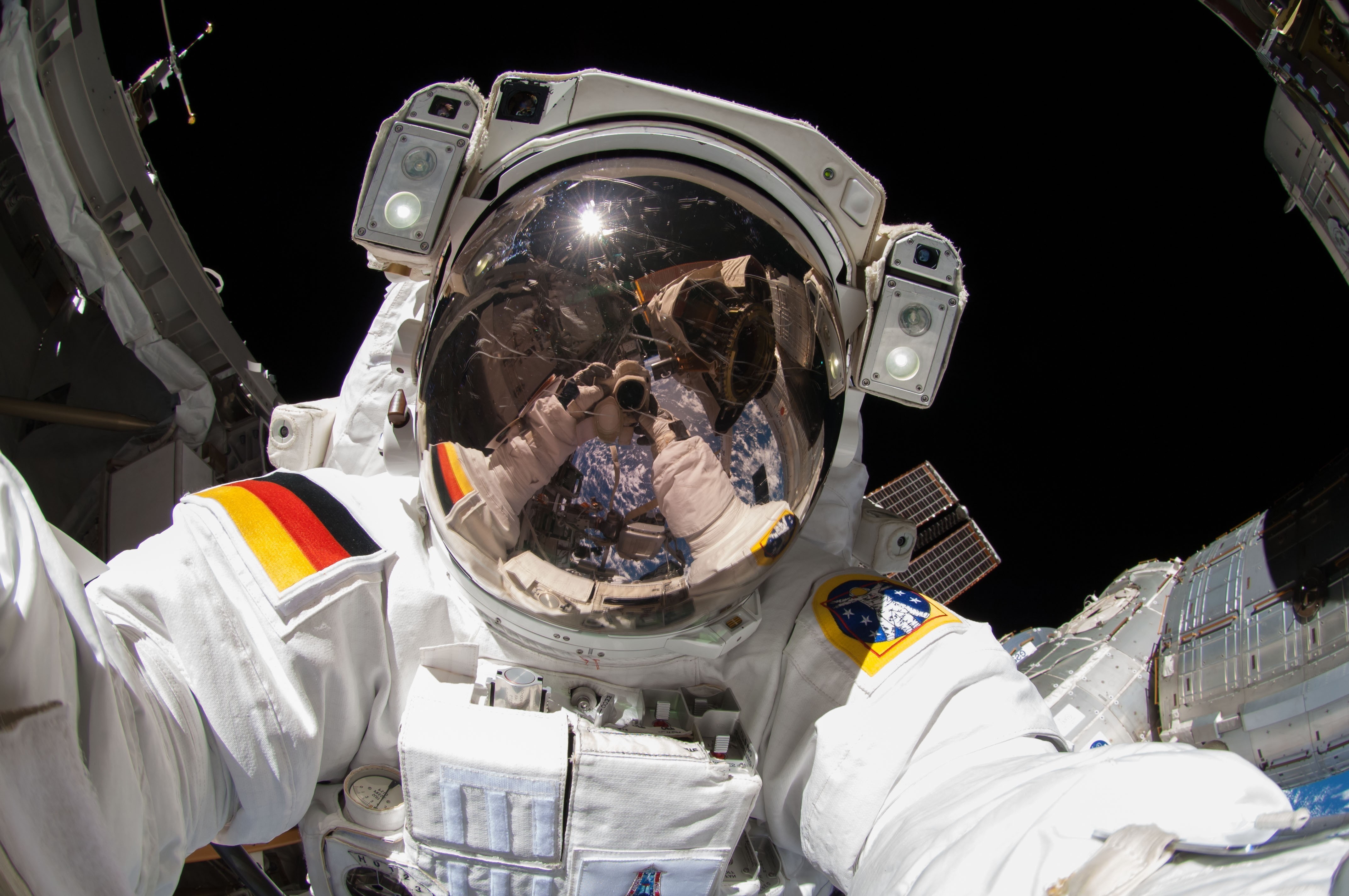 indoors, portrait, space, cooperation, protection, protective workwear, real people, 4K, International Space Station, headshot, men, headwear, people, HD Wallpaper
