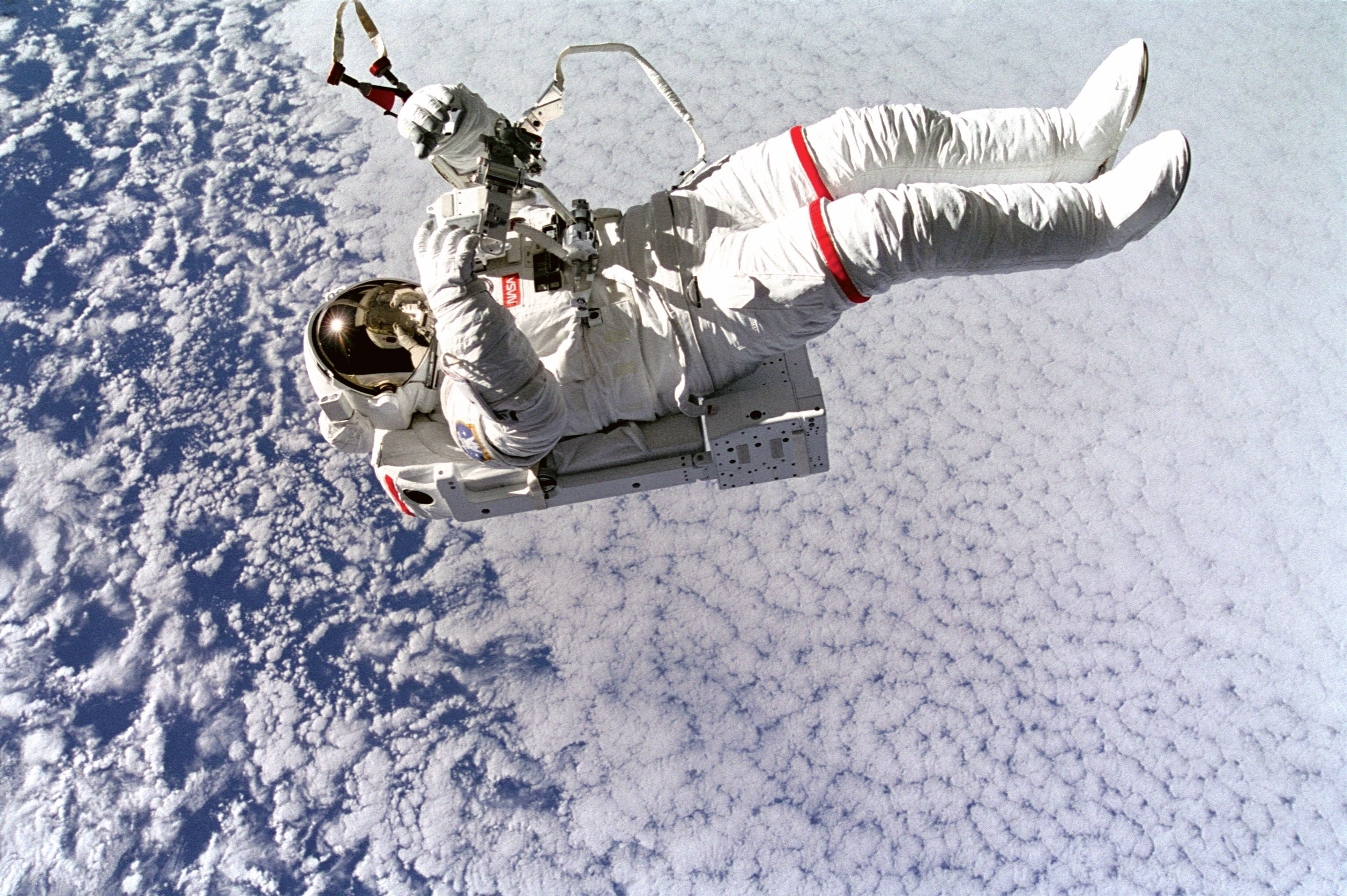 white color, high angle view, outdoors, international space station, mode of transportation, cold temperature, snow, warm clothing, sport, spacewalk, one person, HD Wallpaper