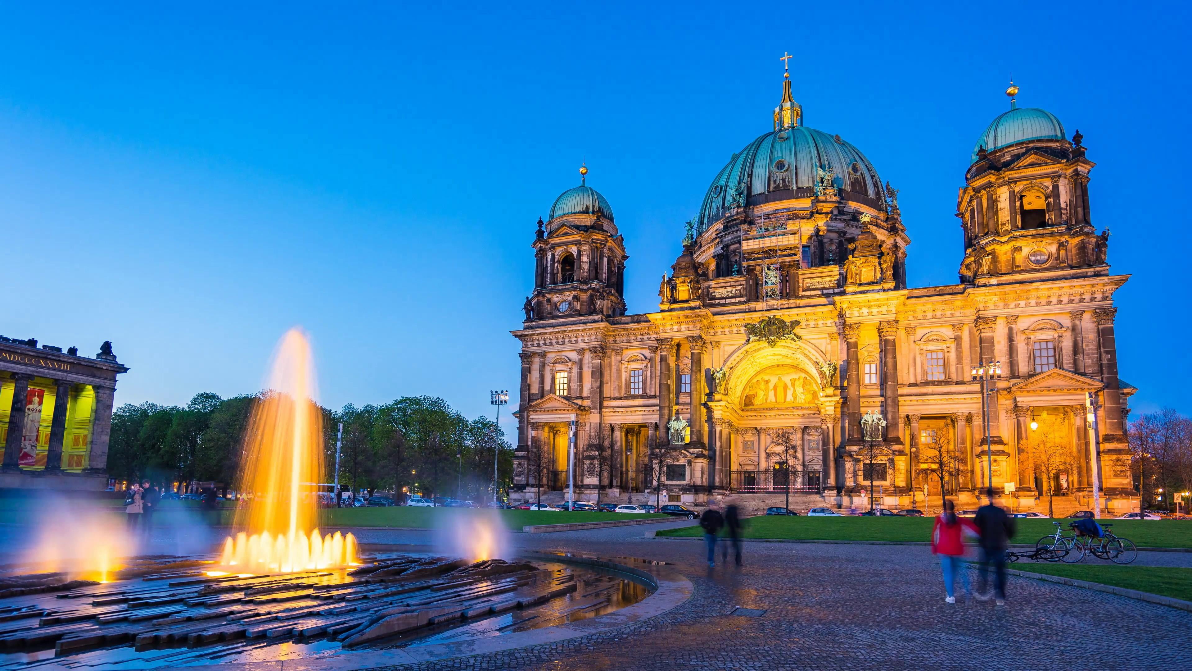 basilica, incidental people, evening, museum island, travel, city, architecture, outdoors, building, travel destinations, 4K, timelapse, berliner dom, HD Wallpaper