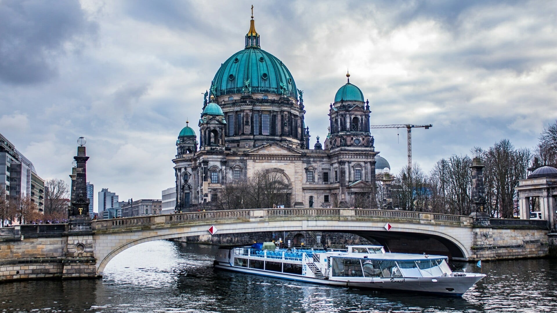 built structure, berlin, landmark, spirituality, no people, cathedral, museum island, water, travel, river cruise, bridge - man made structure, sky, building exterior, HD Wallpaper