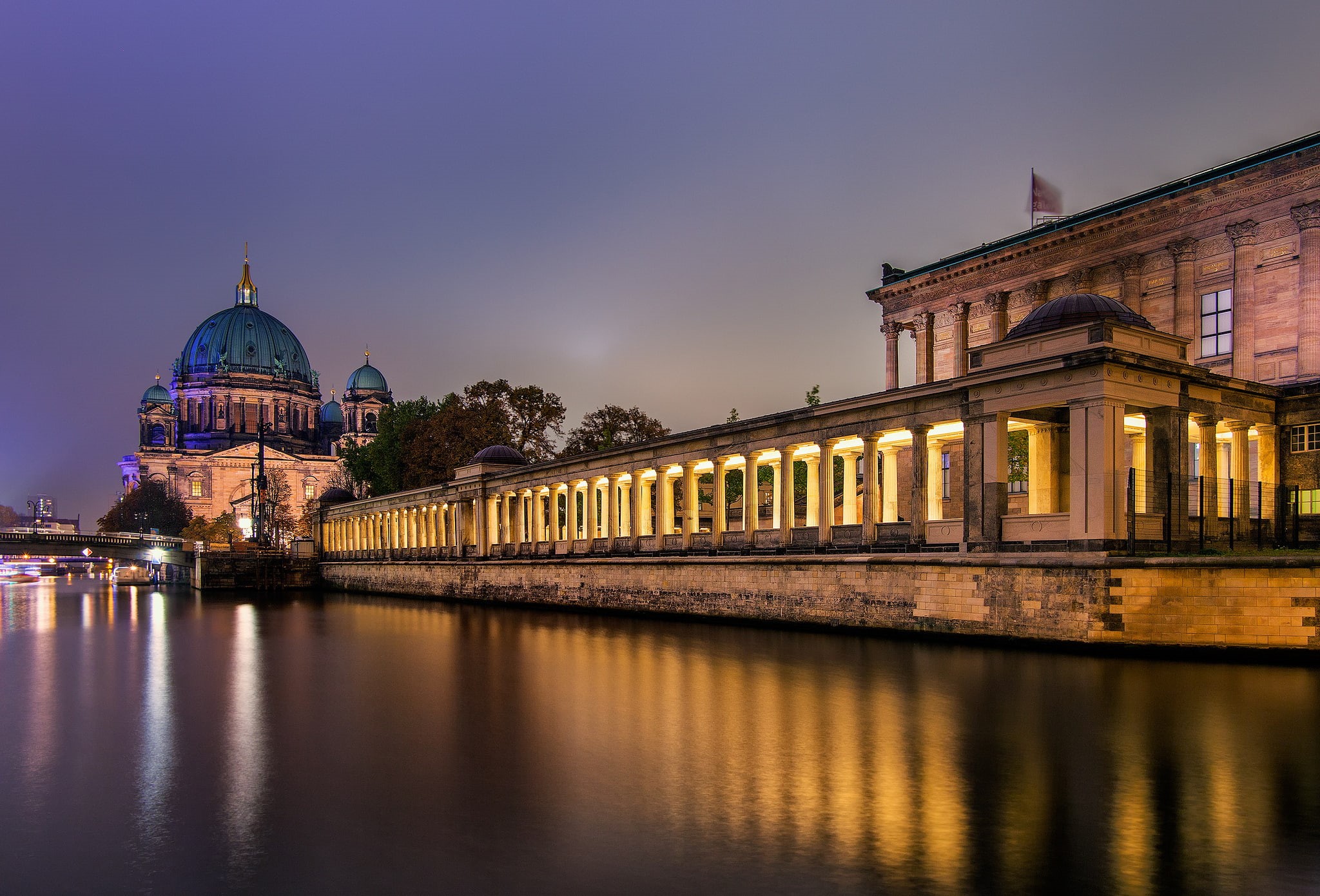 museum, buildings, germany, reflection, 1080P, island, berlin, night, rivers, cathedral, HD Wallpaper
