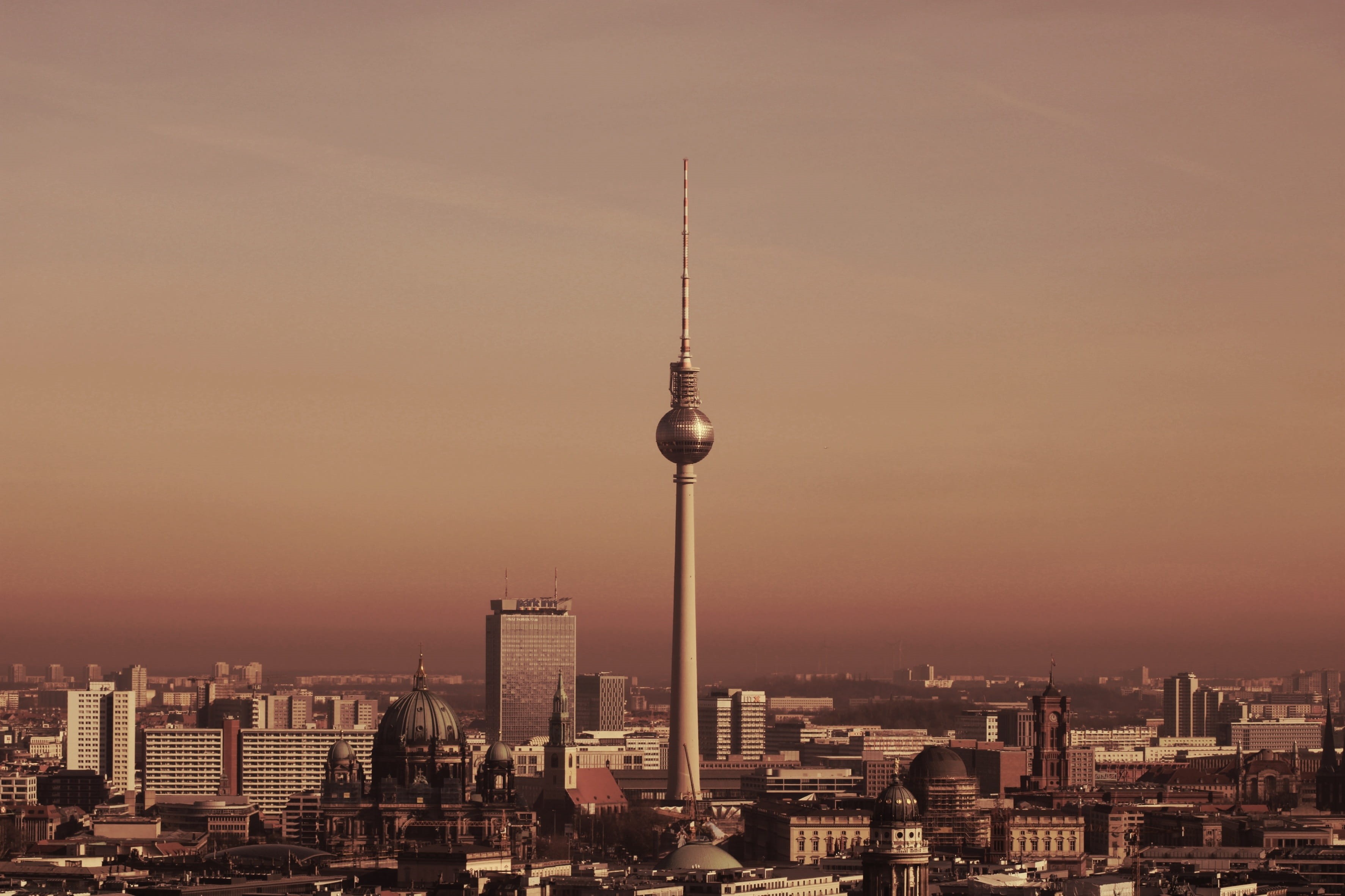 skyline, viewpoint, cityscape, high, building exterior, sphere, elevator, global communications, potsdam place, office building exterior, city, atmospheric, HD Wallpaper