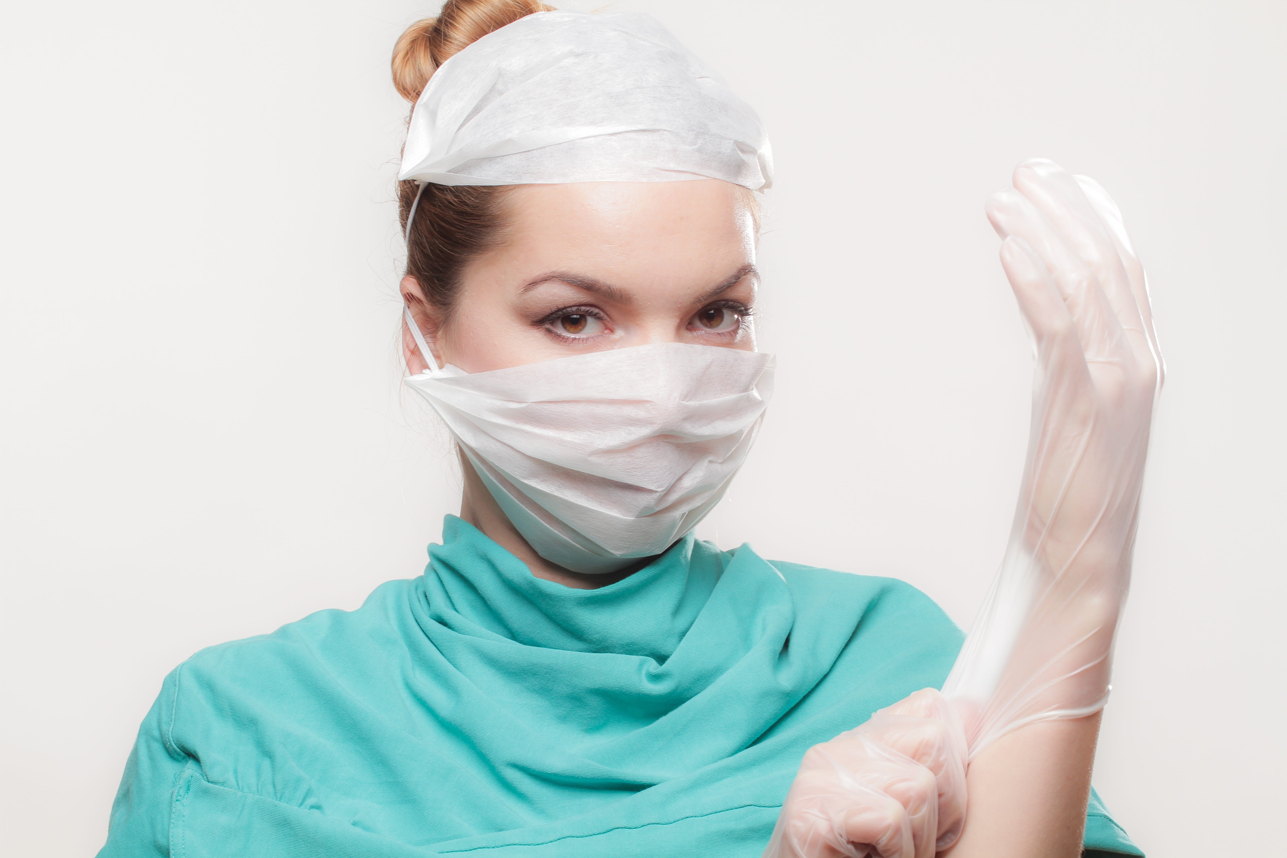 instrument, teal, cutlery, woman, female doctor, healthcare and medicine, protective workwear, women, top, gloves, latex, wearing, portrait, surgical glove, HD Wallpaper