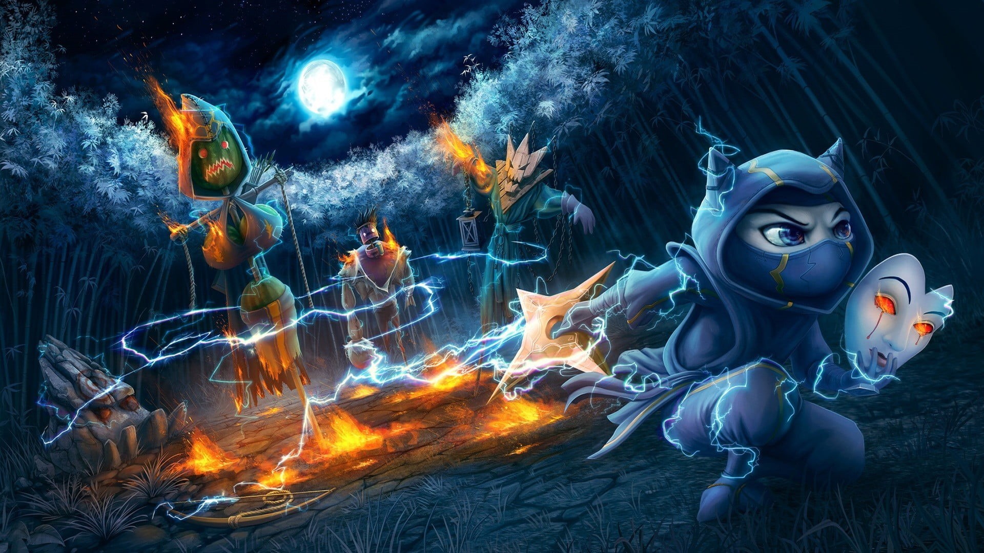 1080P, burning, glowing, heat - temperature, League of Legends, orange color, motion, creativity, video games, ninja, flame, holding, fire, HD Wallpaper