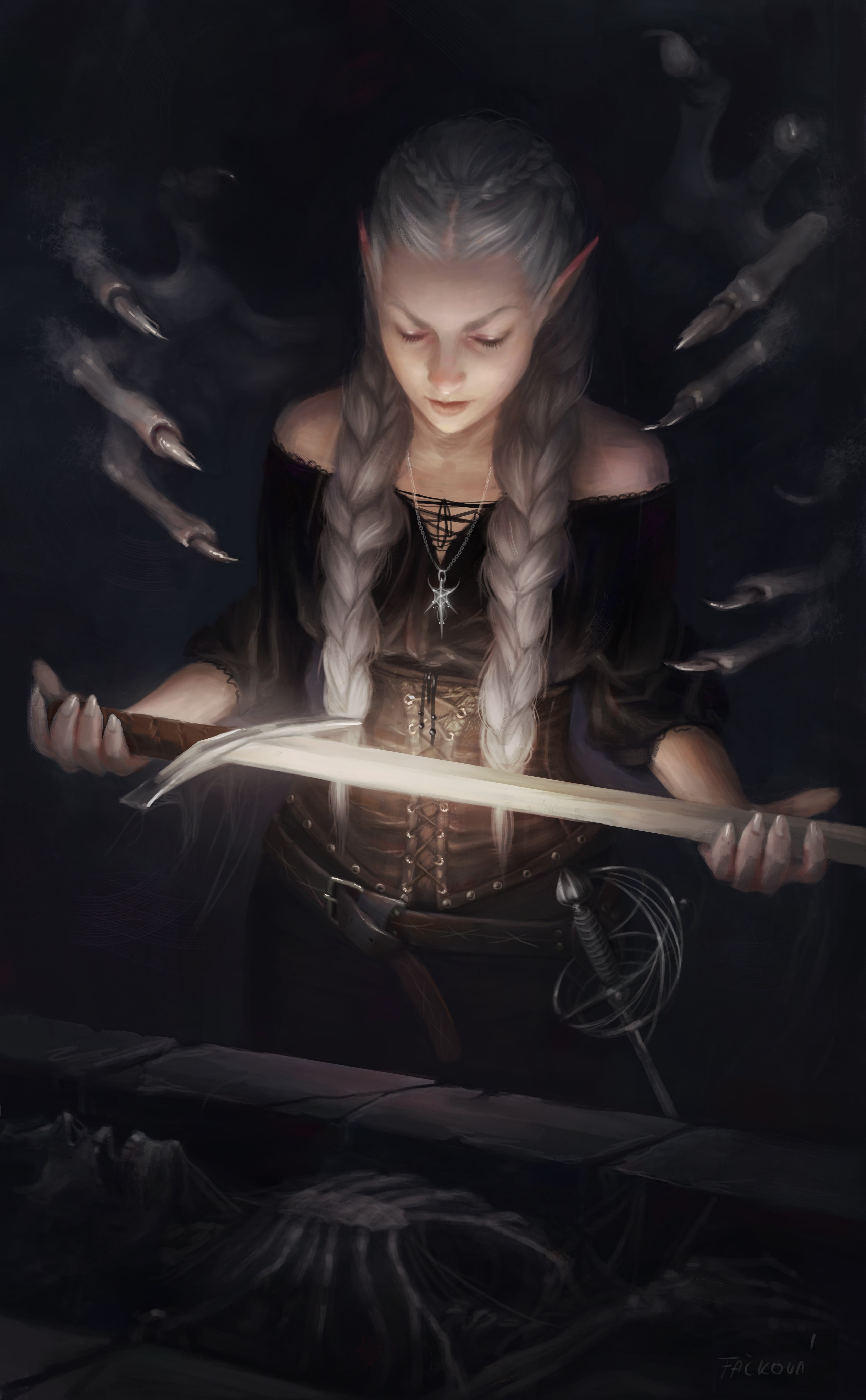 warrior girls, digital painting, evil, Martina Fačková, corpse, artwork, portrait display, long nails, blonde, young woman, digital art, fan art, blond hair, Phone HD Wallpaper