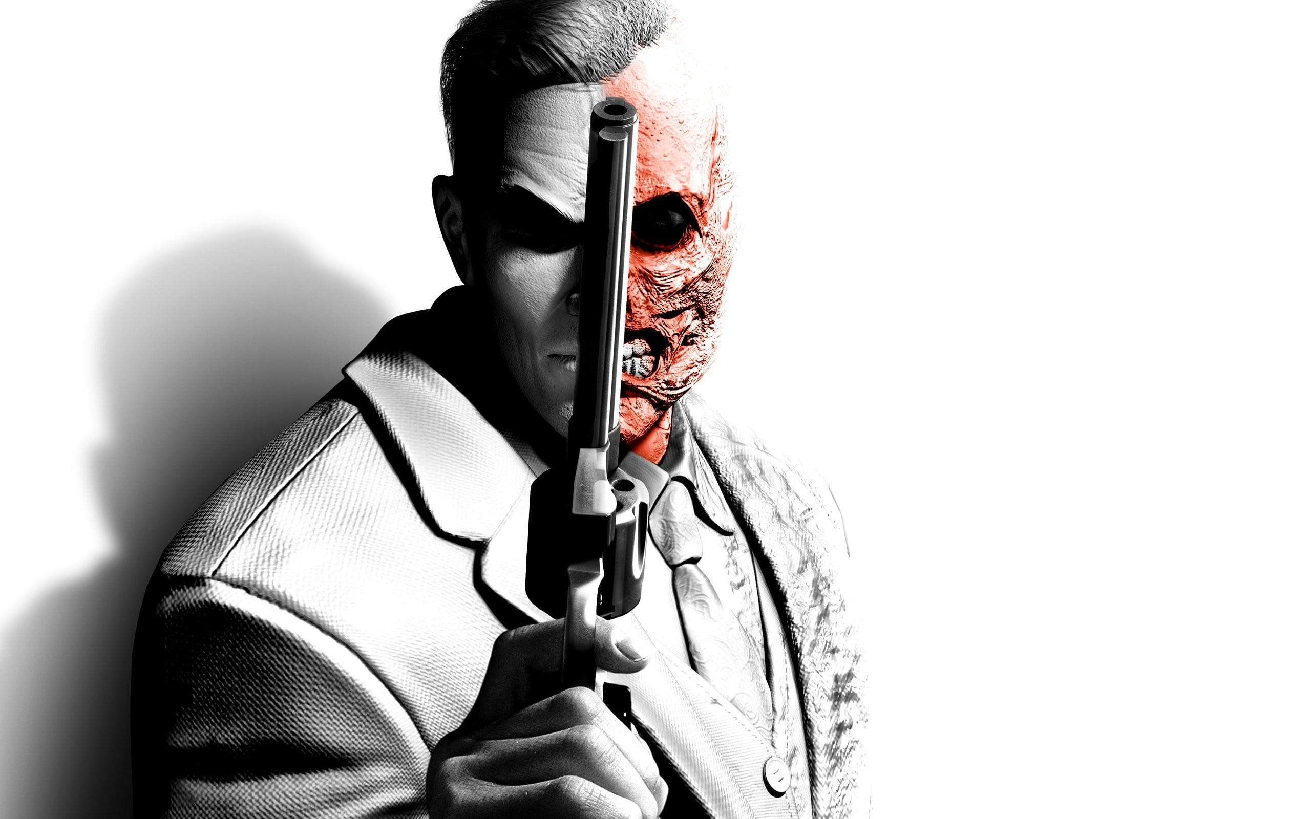 young adult, indoors, front view, obscured face, 2K, Rocksteady Studios, copy space, leisure activity, weapon, man, close-up, men, studio shot, waist up, HD Wallpaper