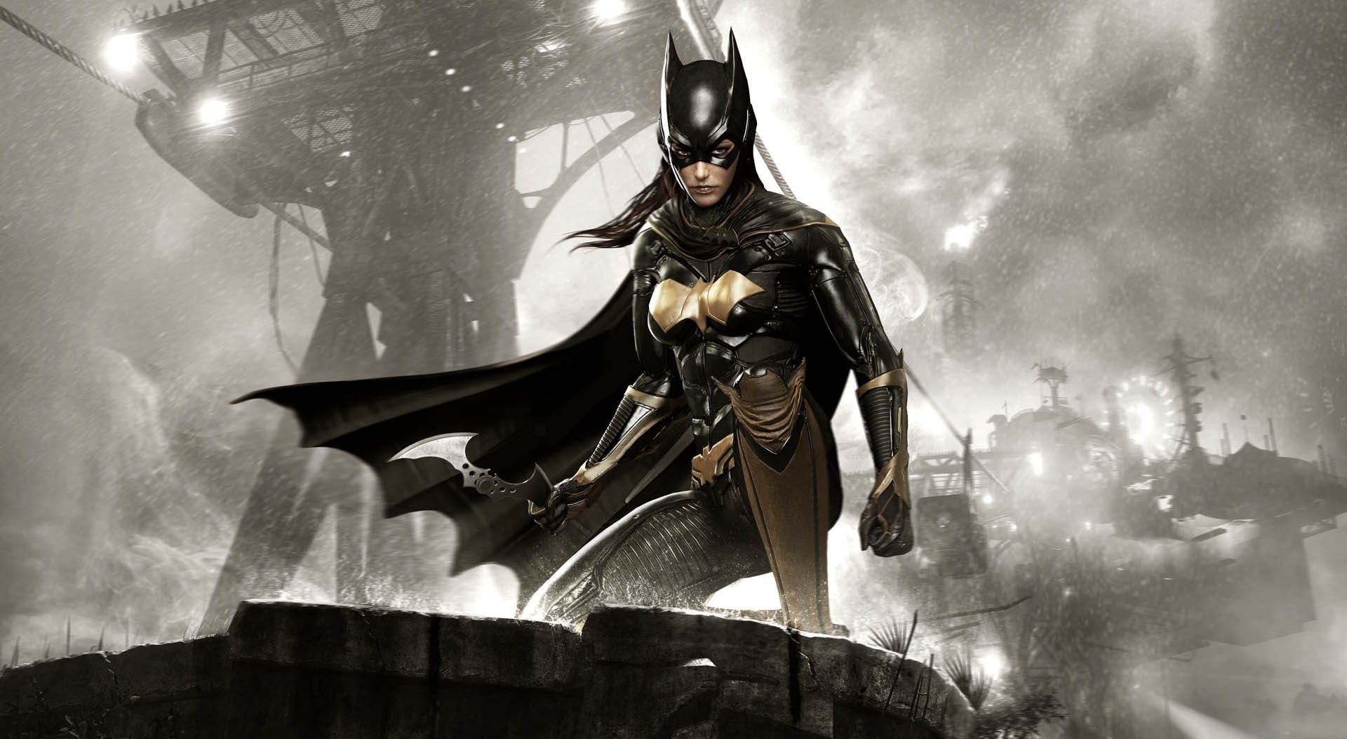 low angle view, architecture, Adventure, front view, weapon, representation, art and craft, the past, sky, human representation, batgirl, sculpture, sword, HD Wallpaper