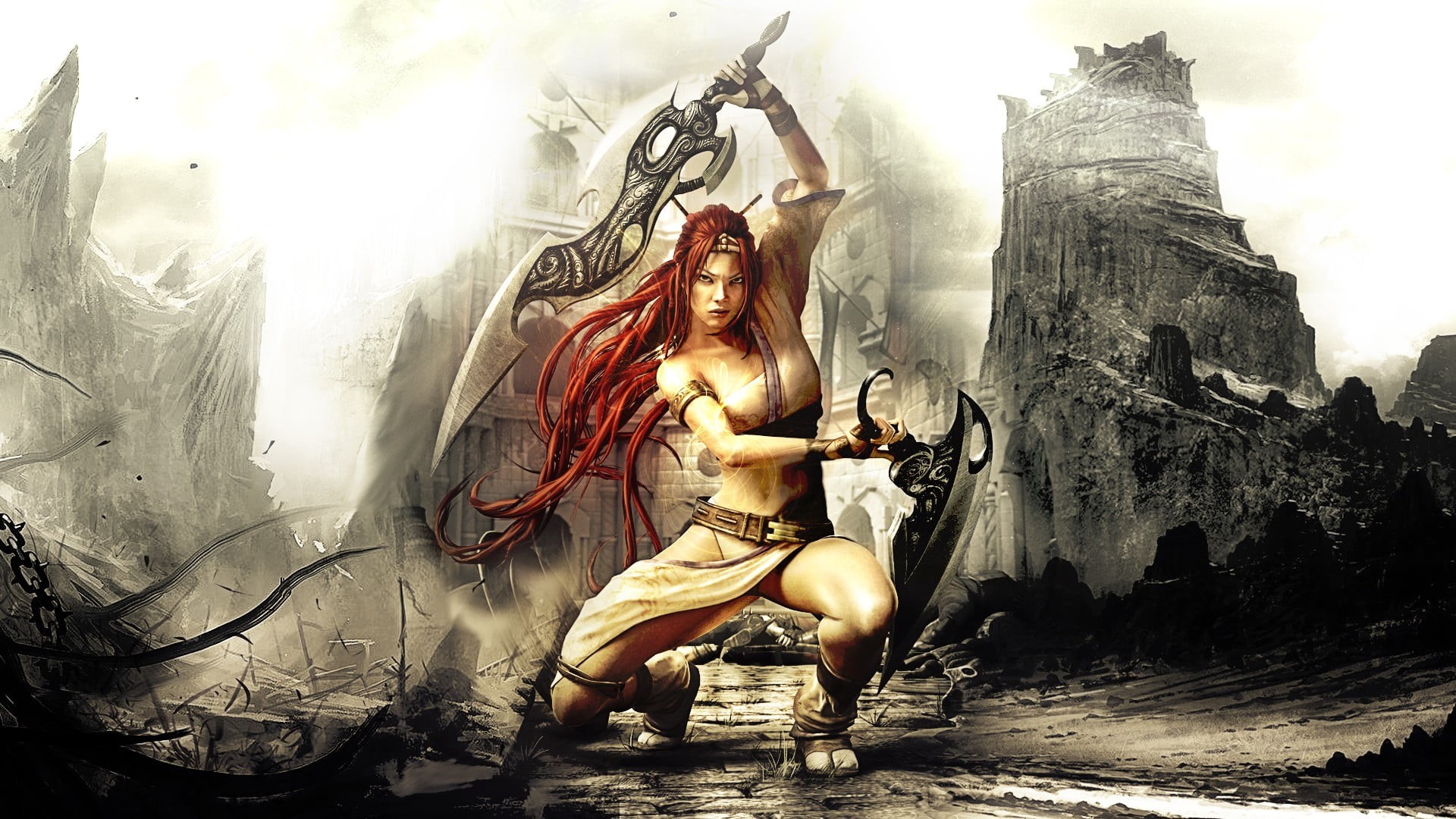 creativity, statue, Heavenly Sword, people, women, architecture, place of worship, male likeness, nature, belief, video games, religion, art and craft, HD Wallpaper