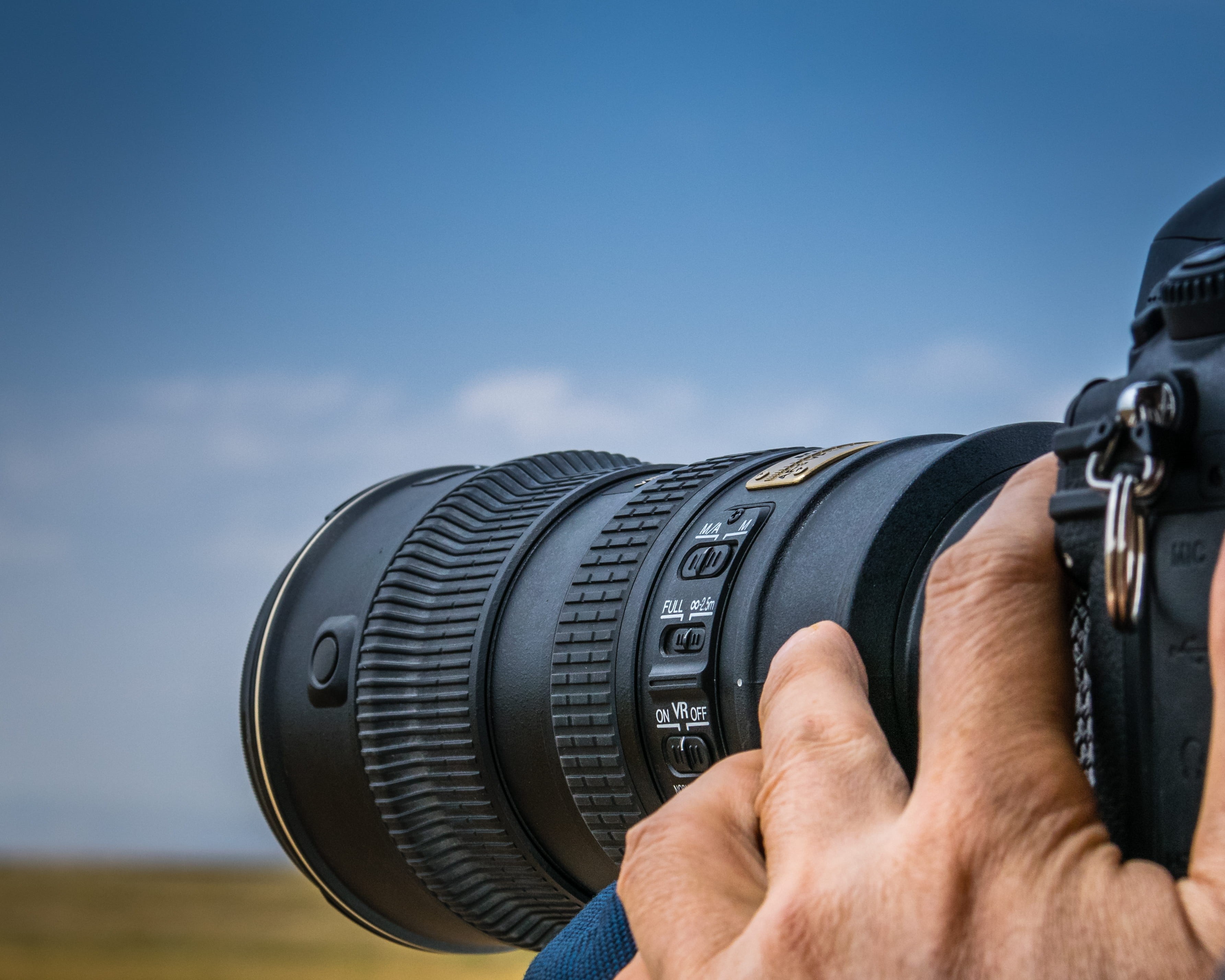 sky, lens - optical instrument, hand, one person, shooting, black, camera, landscape, finger, outdoors, nature, camera - photographic equipment, digital camera, HD Wallpaper