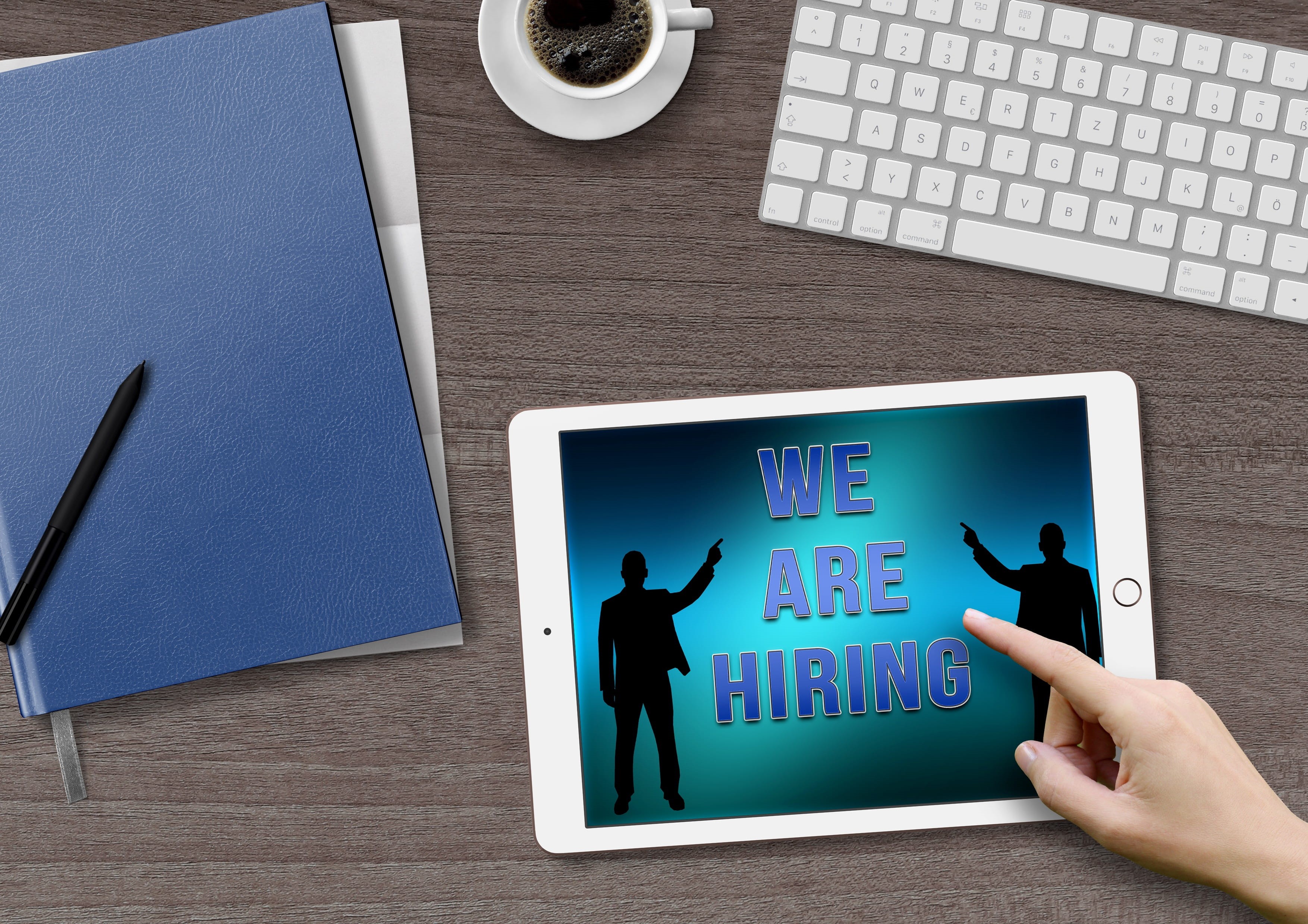 workplace, tablet, human resources department, info, coffee, application, documents, people, computer keyboard, make search, job offer, connection, desk, HD Wallpaper