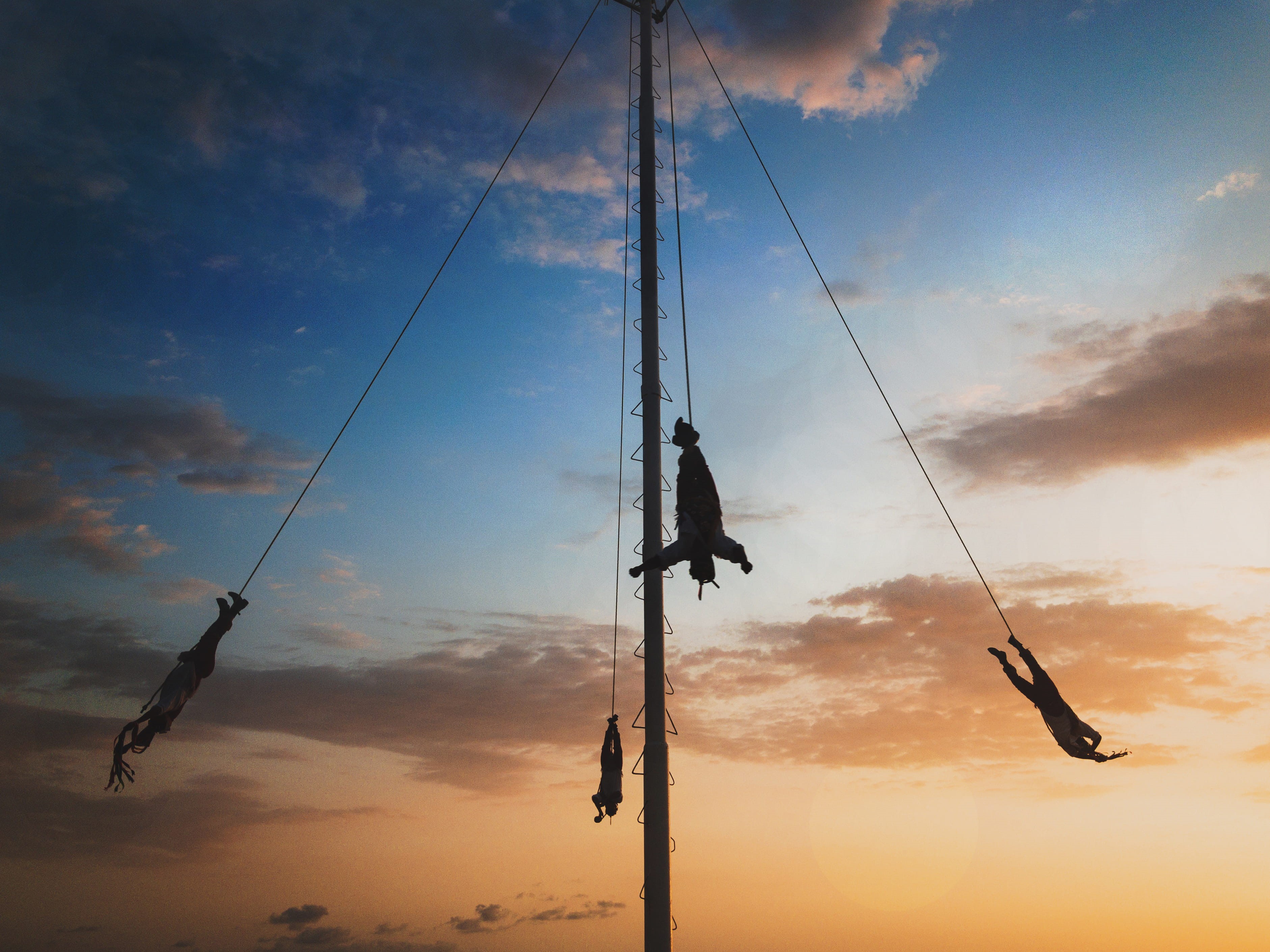 puerto vallarta, mexico, occupation, extreme sports, flying, cultural, adventure, mexican culture, skill, dance of the flyers, sunset, paseo díaz ordaz 772, HD Wallpaper