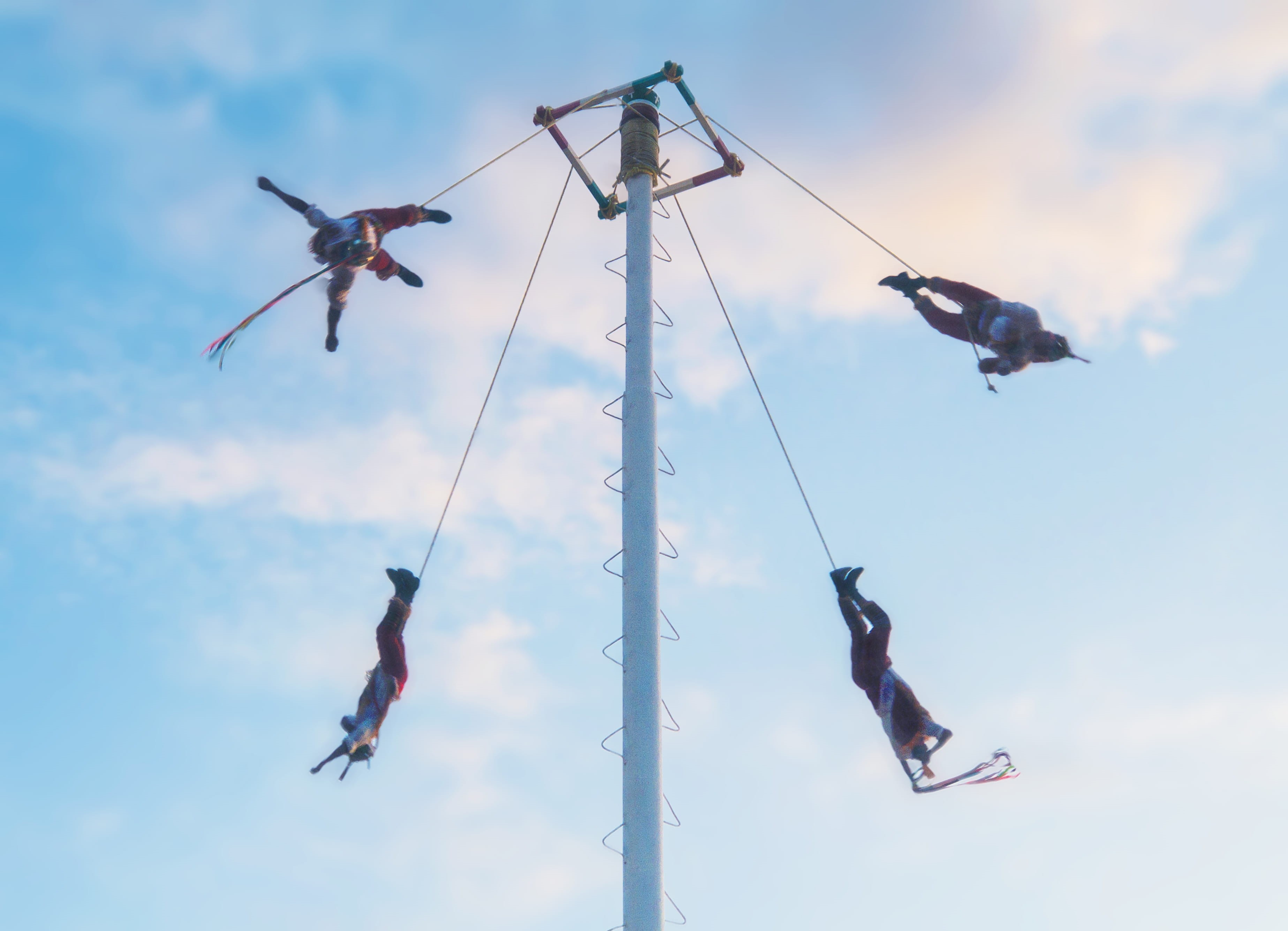 cultural, group of animals, people flying, animal themes, pole, no people, crane - construction machinery, mexico, people swinging, bird, nature, day, danza de los voladore, HD Wallpaper