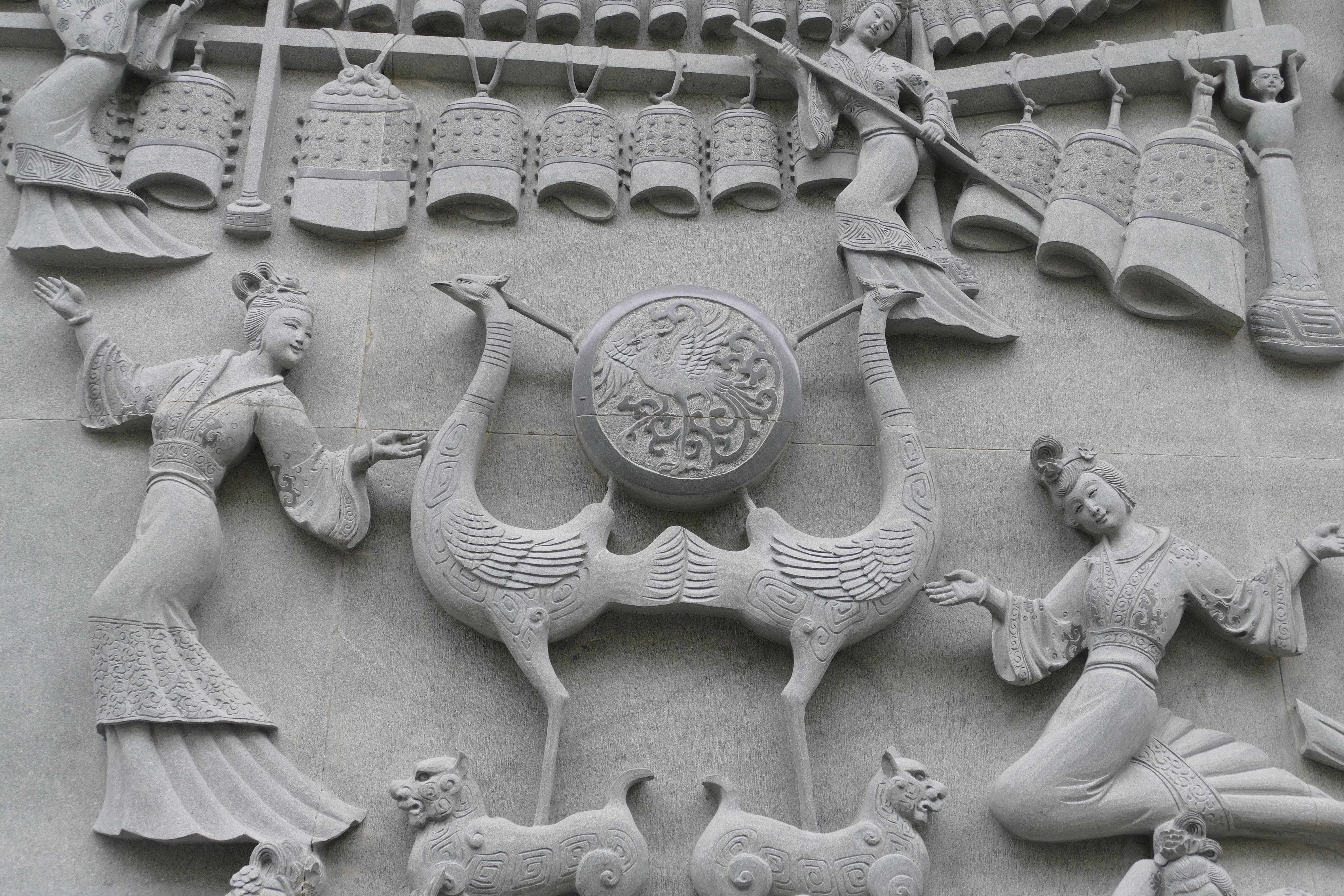 bells, sculpture, architecture And Buildings, sun moon lake, drum, art and craft, stone, statue, travel destinations, relief, spirituality, Taoism, figure, HD Wallpaper