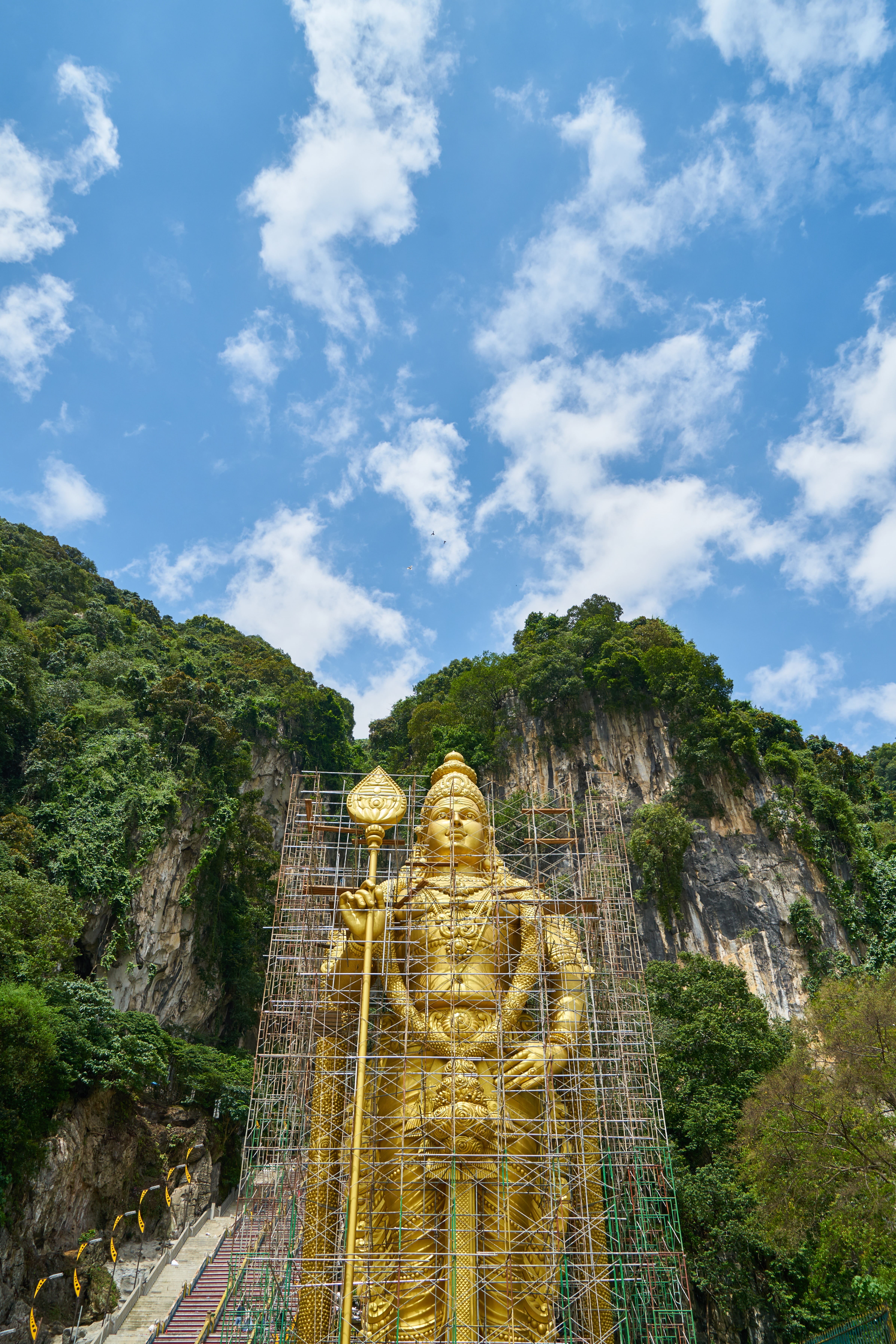 cloud - sky, rock - object, yellow, beauty in nature, sky, ancient civilization, buddhism, malaysia, travel destinations, nature, indian, aesthetics, statue, Phone HD Wallpaper