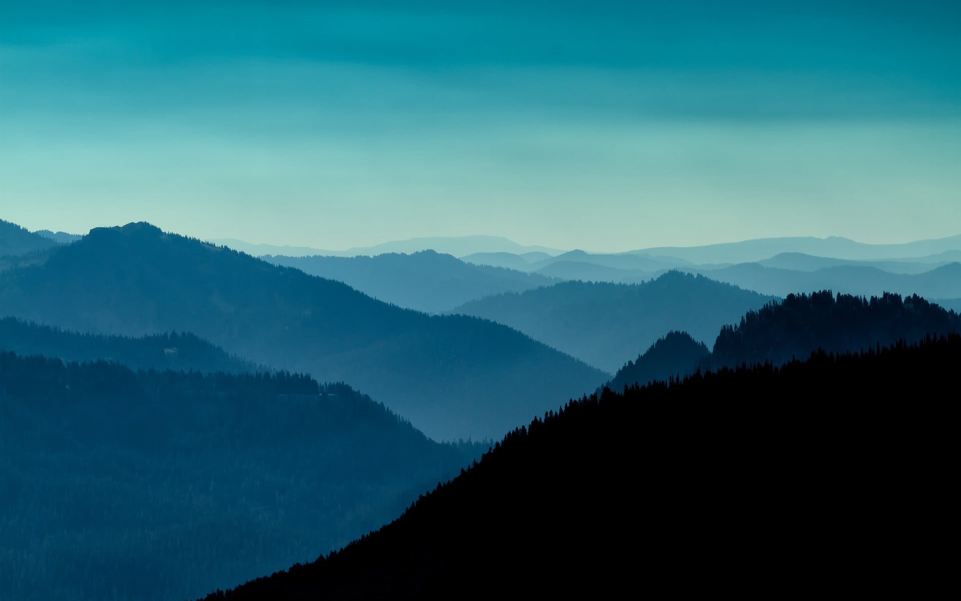 tranquil Scene, mountain, tree, meadow, sunrise - Dawn, idyllic, blue, grass, dawn, non-Urban Scene, sky, forest, mountains, beauty In Nature, backgrounds, HD Wallpaper
