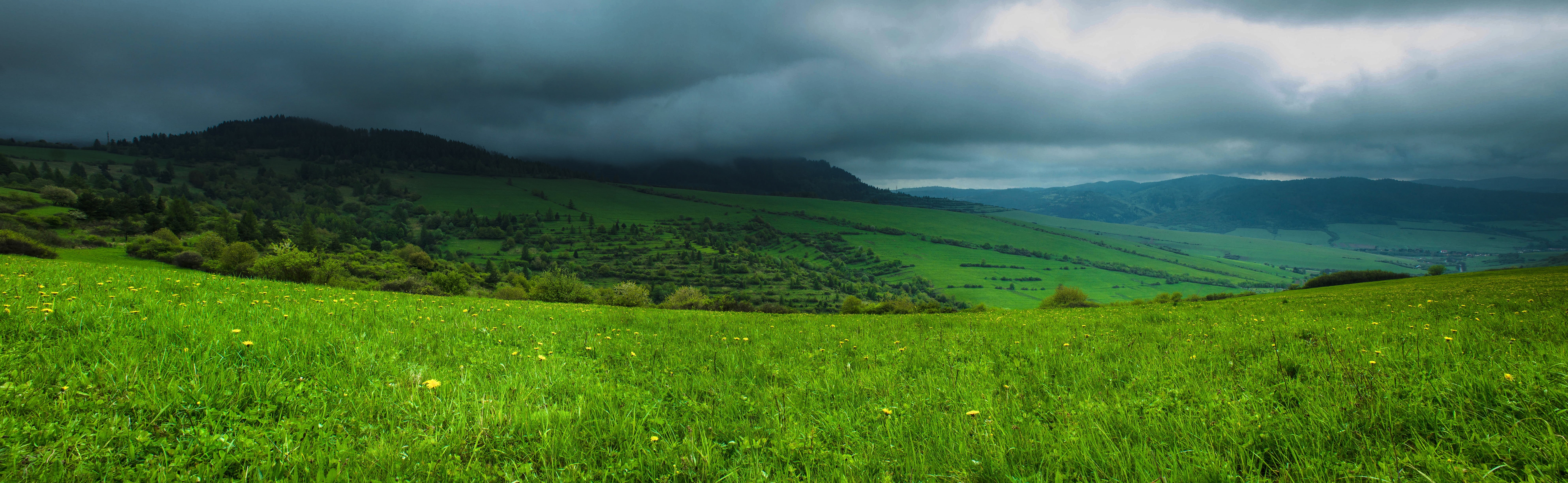 tranquility, land, green color, mountain, landscape, panoramic, environment, agriculture, tranquil scene, sky, rolling landscape, field, cloud - sky, crop, HD Wallpaper