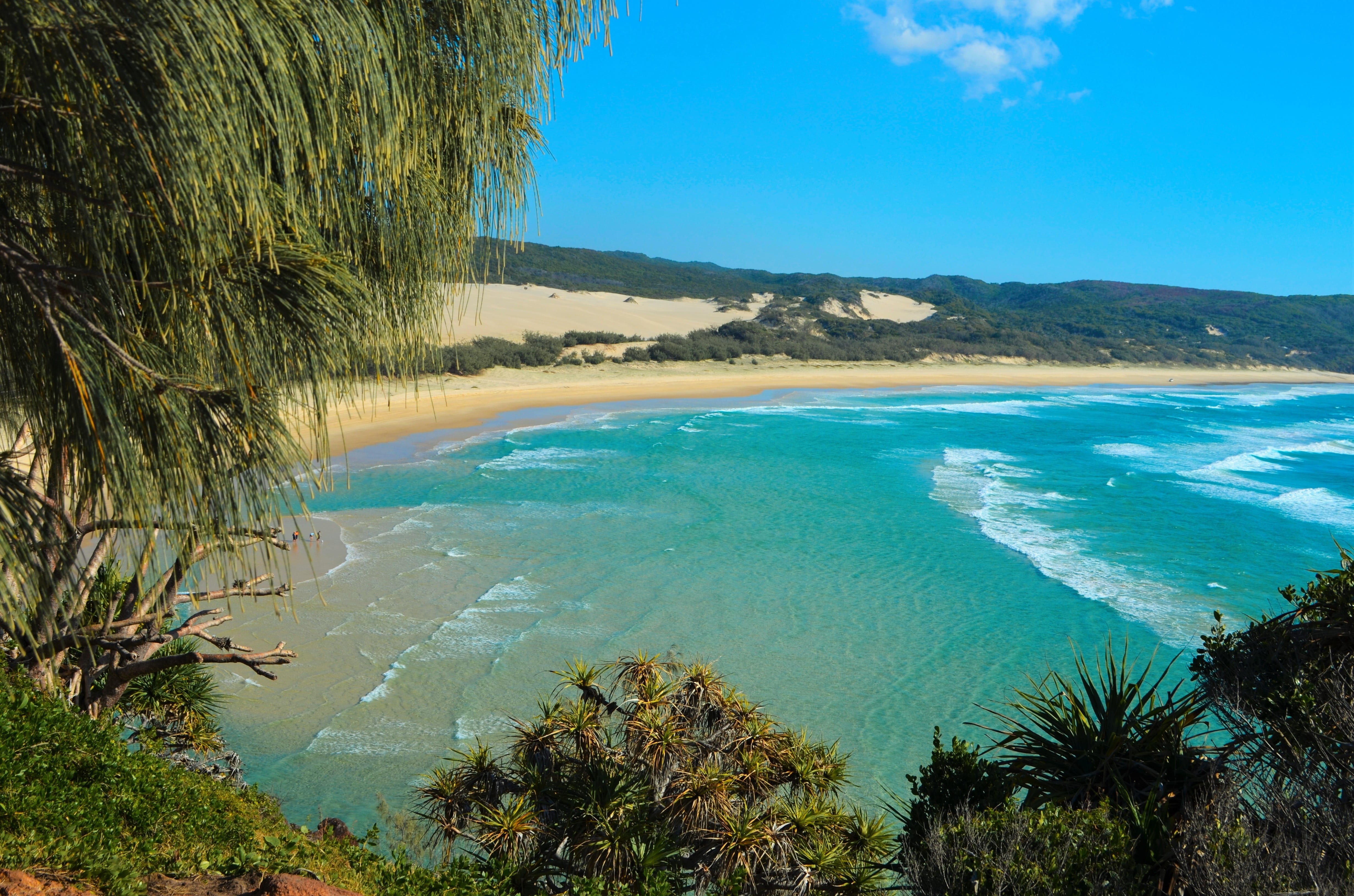 outdoors, nature, mountain, 4K, day, Indian Head, tranquility, tourism, Fraser Island, travel, tranquil scene, water, sea, land, turquoise colored, sky, HD Wallpaper