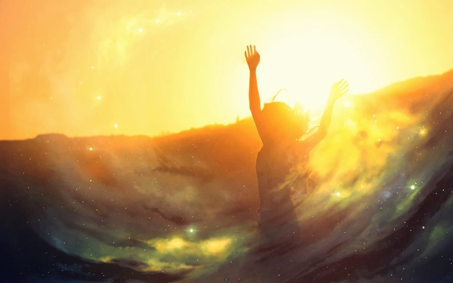 hand, orange color, silhouette, 720P, human limb, hands, lifestyles, raising, arms up, enjoyment, sunset, lens flare, woman, women, human arm, limb, sky, HD Wallpaper