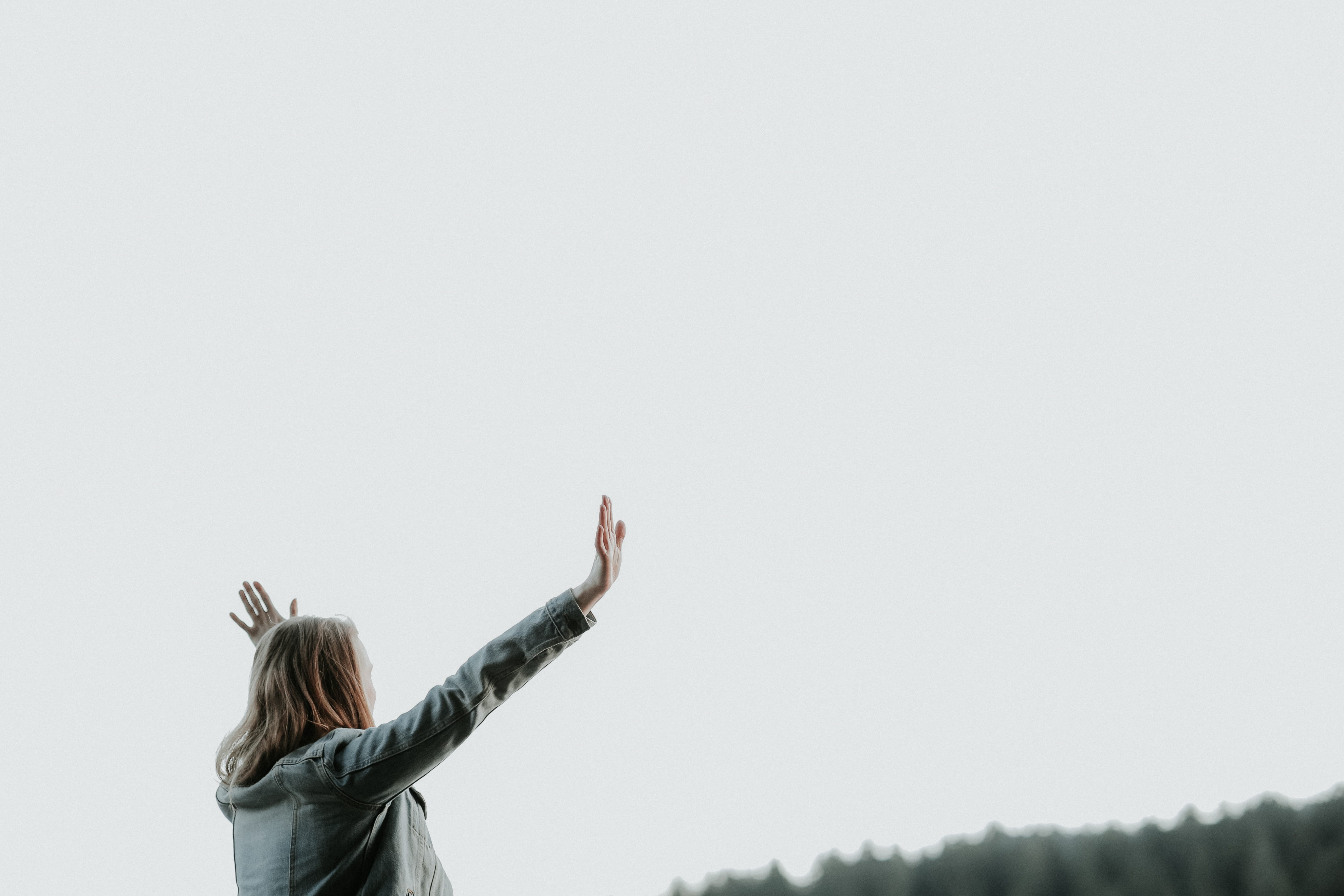 long hair, alone, lady, hands in air, sleeve, copy space, person, clothing, 5K, lifestyles, casual clothing, day, celebration, rear view, hands, woman, HD Wallpaper