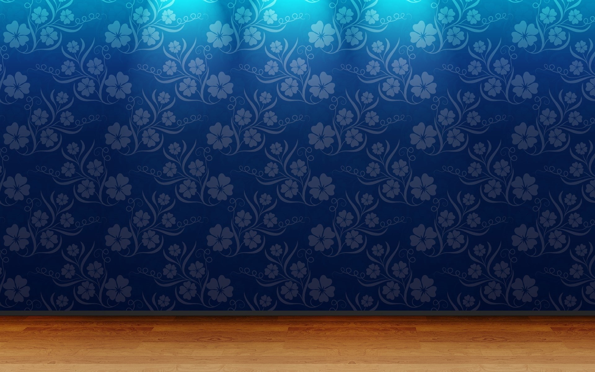 3D view, room, blue, patterns, art, nature, floor, flowers, view, d, wood, wall, 1080P, hd, HD Wallpaper