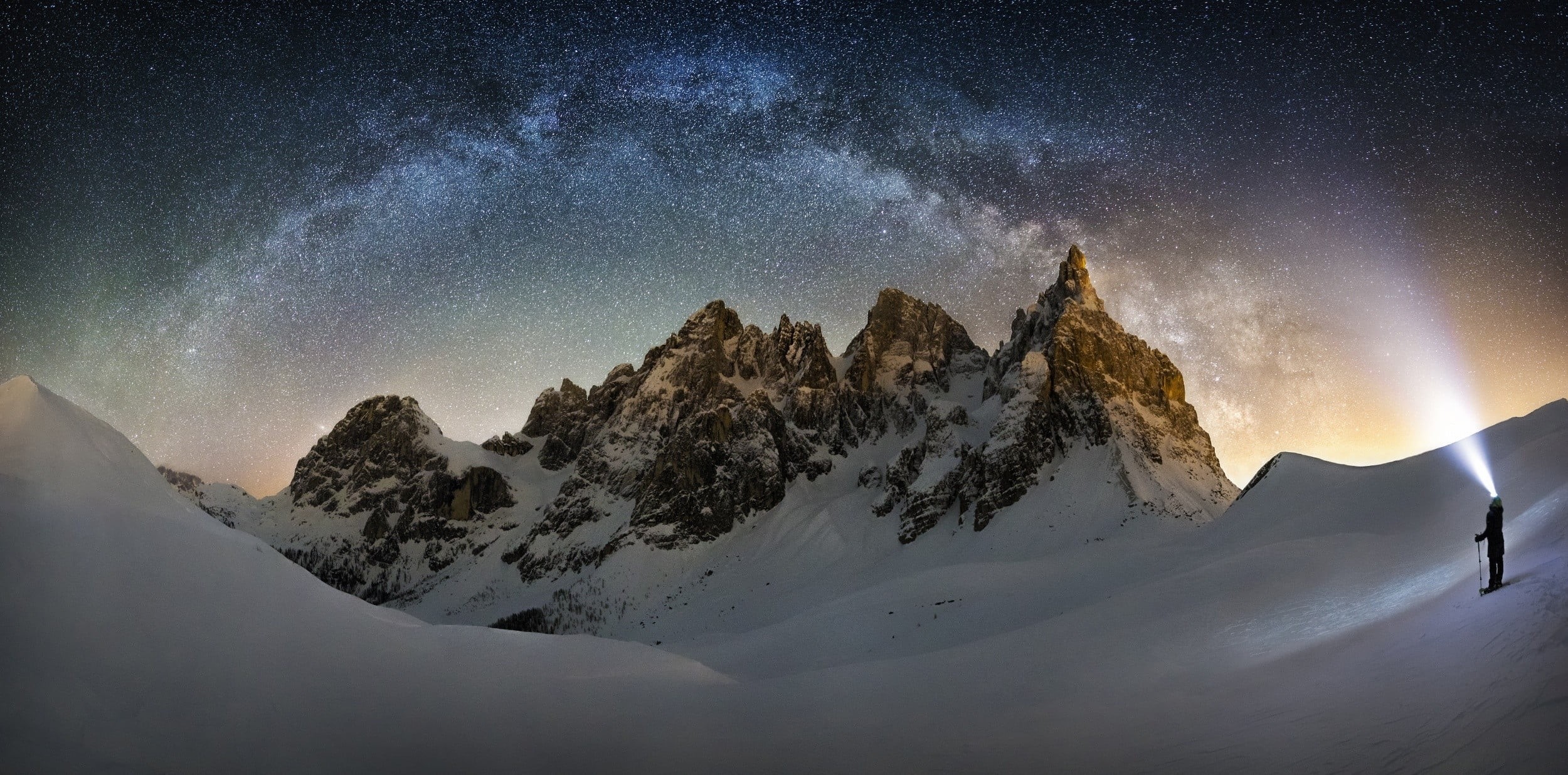 snowcapped mountain, scenics - nature, environment, beauty in nature, sky, Milky Way, mountain peak, tranquil scene, long exposure, nature, snowy peak, HD Wallpaper