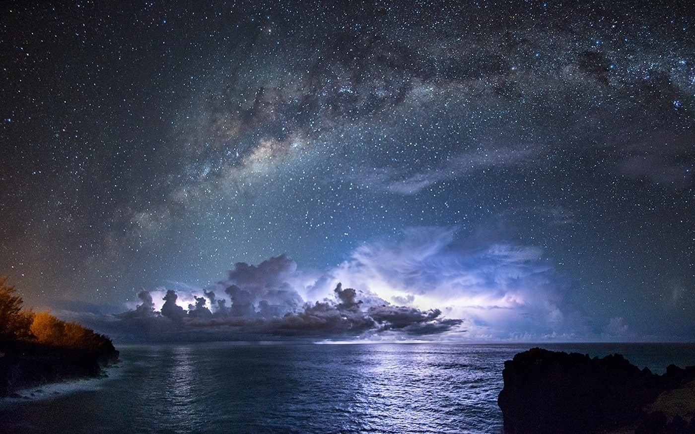 milky way, night, landscape, starry, coast, milky, 720P, sea, starry night, way, galaxy, nature, HD Wallpaper
