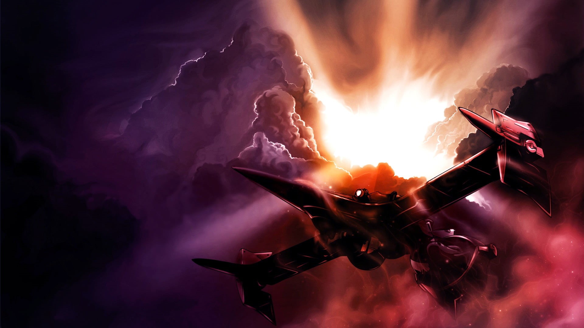 outdoors, fire, power in nature, heat - temperature, nature, anime, plane, sky, backgrounds, burning, no people, event, Swordfish II, flying, fire - natural phenomenon, HD Wallpaper