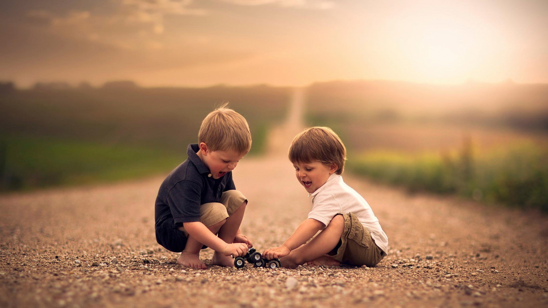Jake Olson, toys, depth of field, road, sunlight, playing, children, 1080P, Nebraska, HD Wallpaper