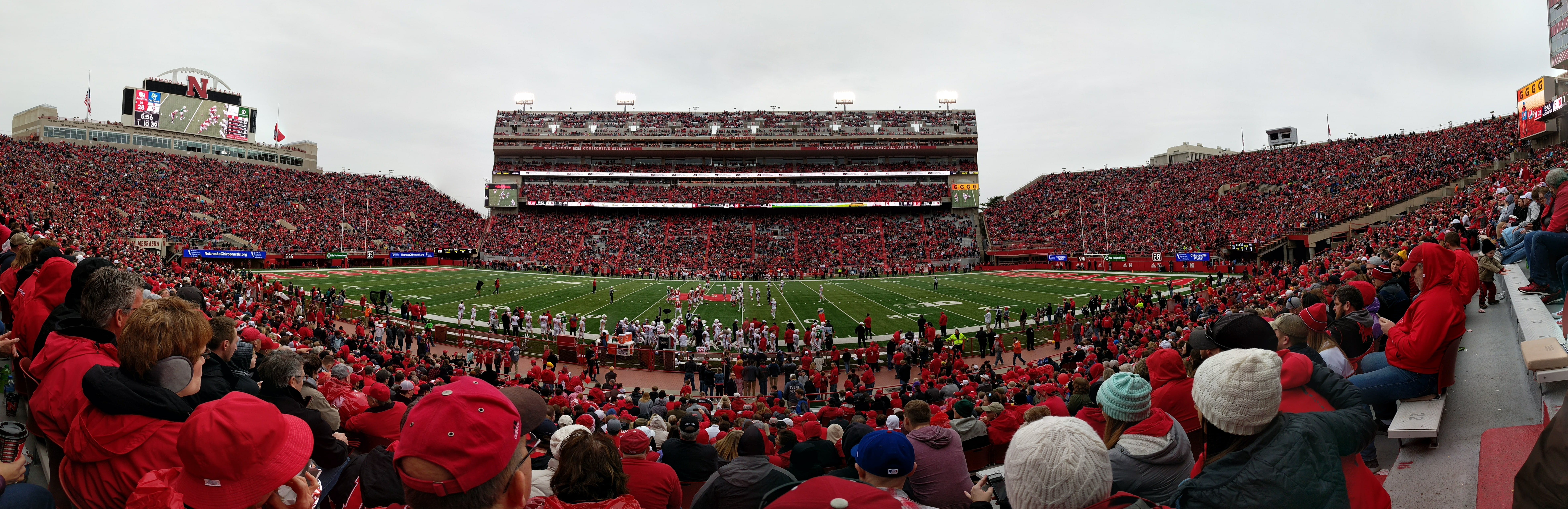 panoramic, black shirts, watching, clouds, game, real people, stadium, sport, 8K, group of people, event, outdoors, adult, women, spectator, scott frost, HD Wallpaper