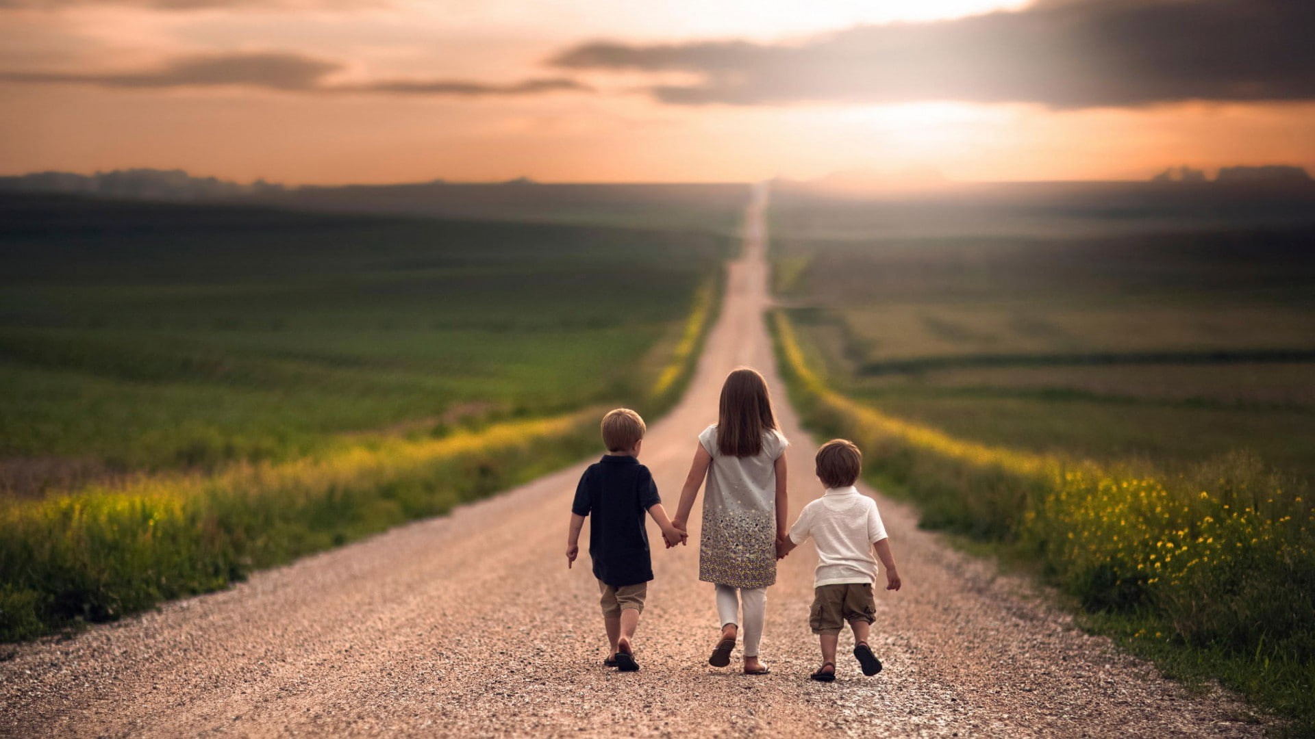 nature, path, children, Jake Olson, Holding Hands, Natural Lighting, Nebraska, 1080P, Dirt Road, road, HD Wallpaper
