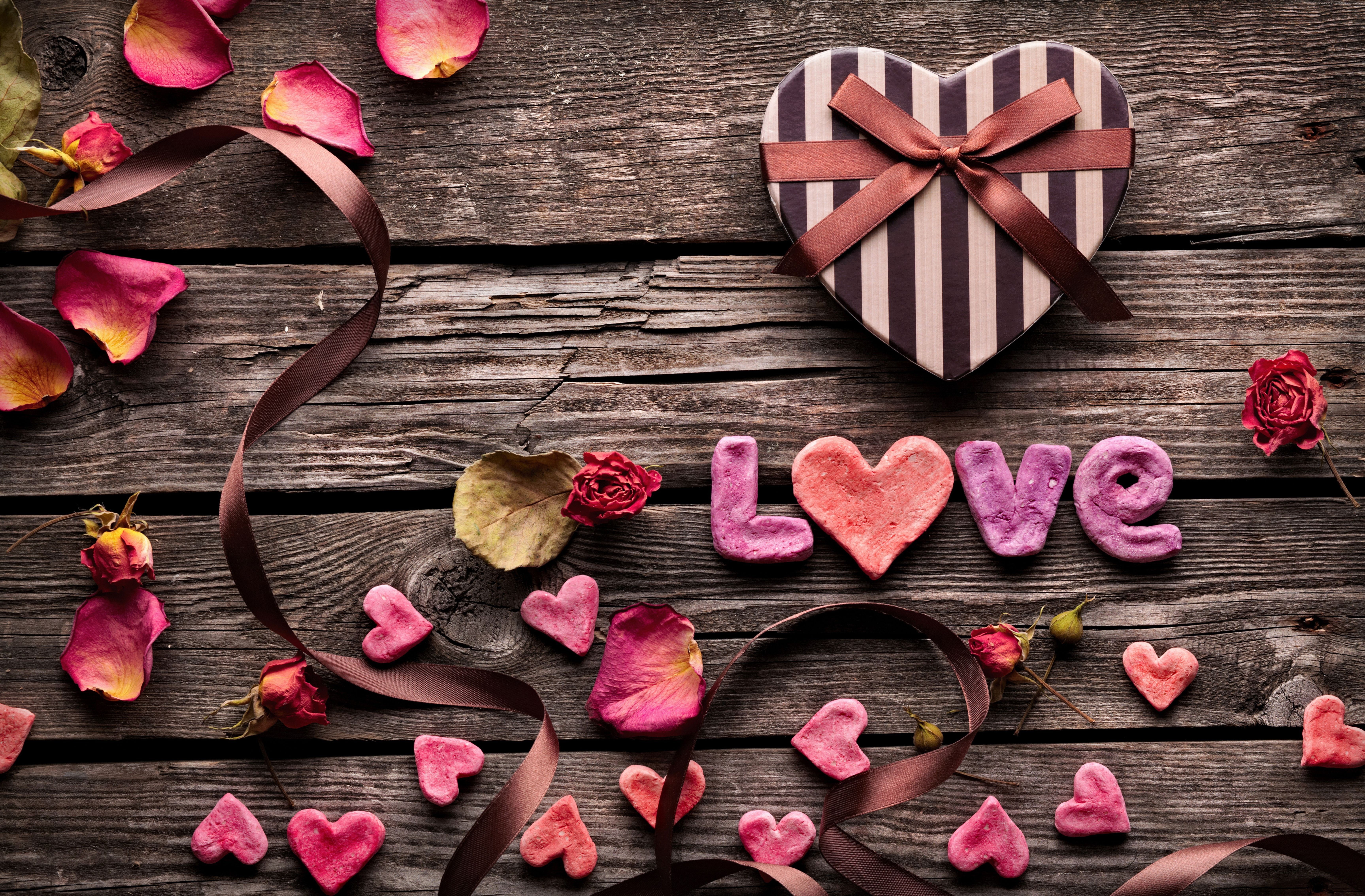 love, decorations, 5K, romantic, Valentines Day, heart, ribbon, HD Wallpaper