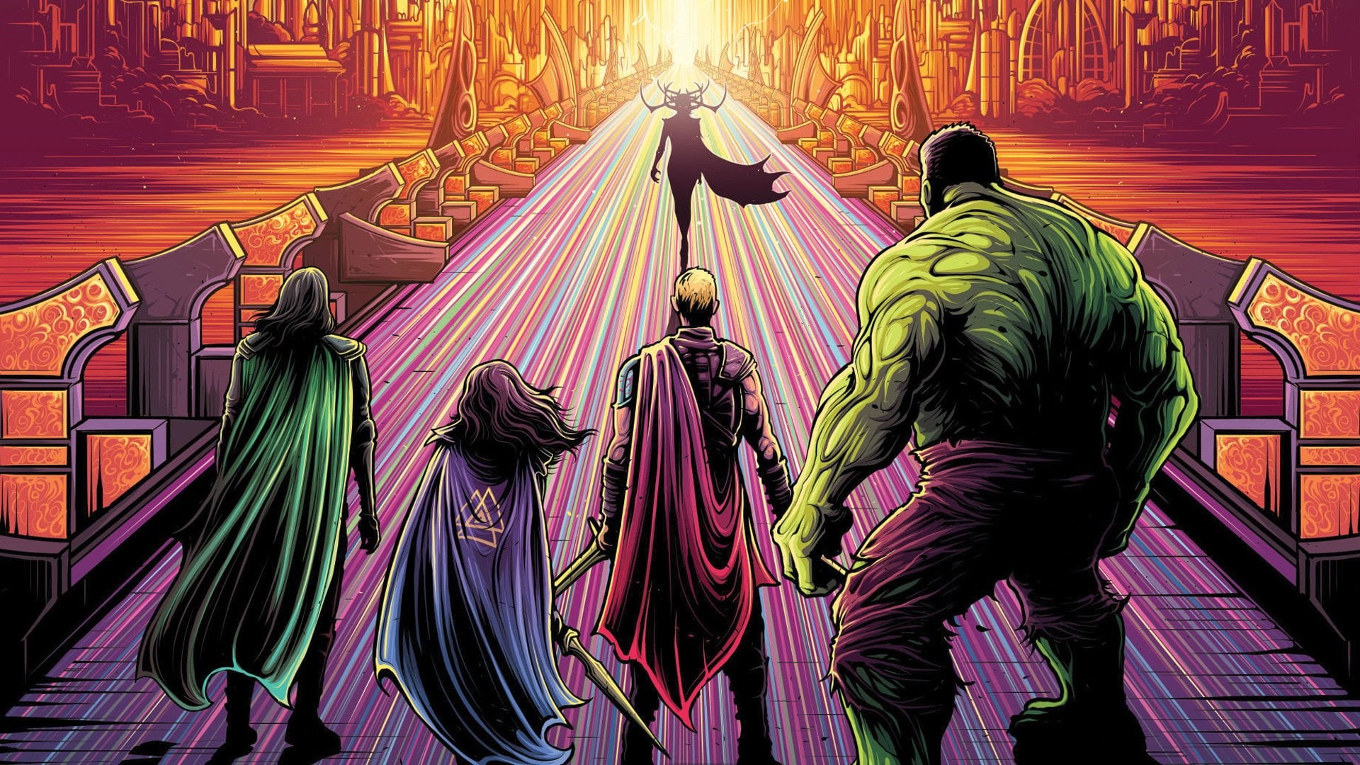 multi colored, Movie, people, group of people, rear view, architecture, Loki, adult, Thor, real people, belief, holding, 1080P, three quarter length, Hela (Marvel Comics), HD Wallpaper