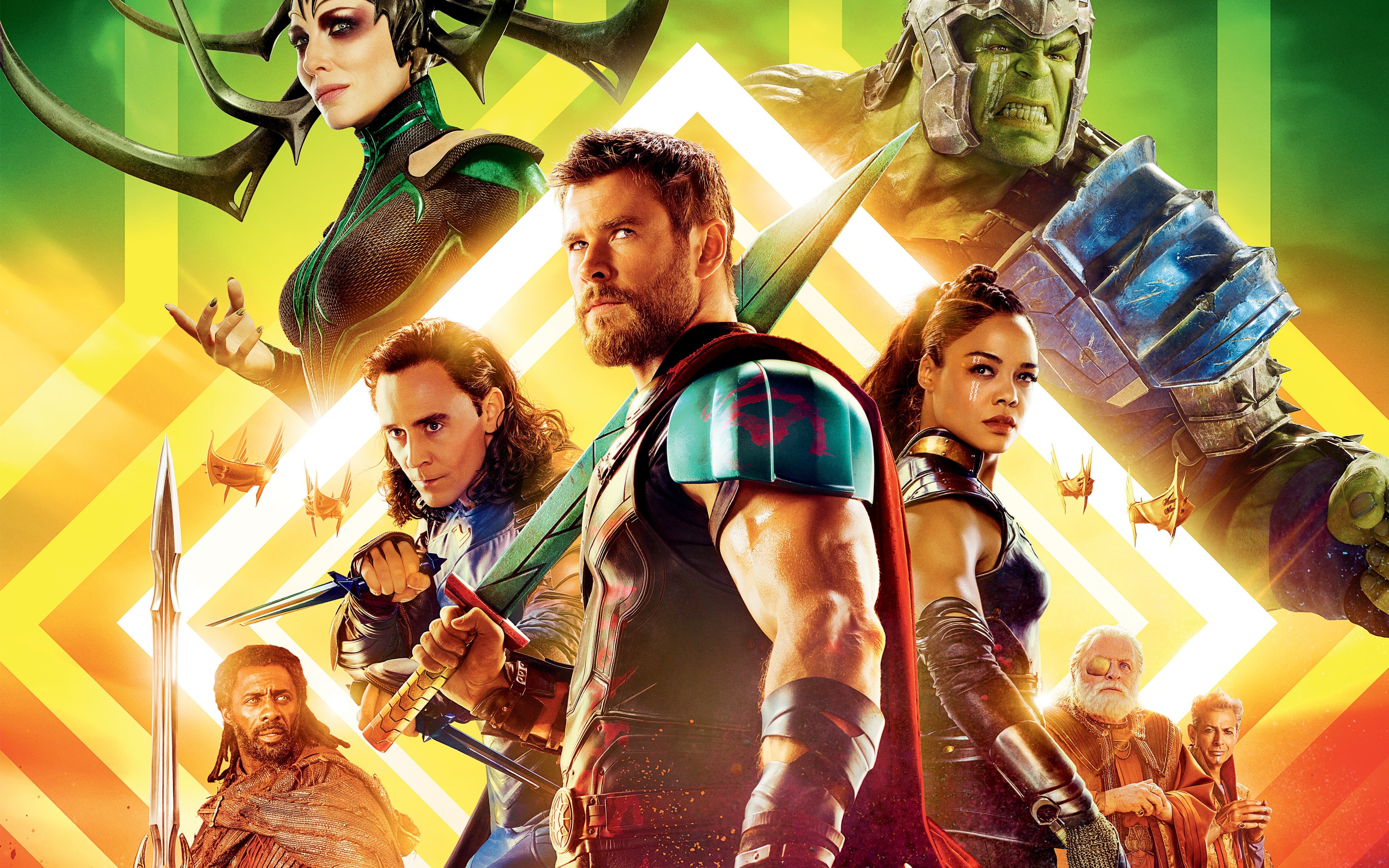 4K, Tom Hiddleston, Cate Blanchett, fiction, comic, Tessa Thompson, Anthony Hopkins, Thor, Loki, Heimdall, Odin, Idris Elba, Chris Hemsworth, Valkyrie, HD Wallpaper