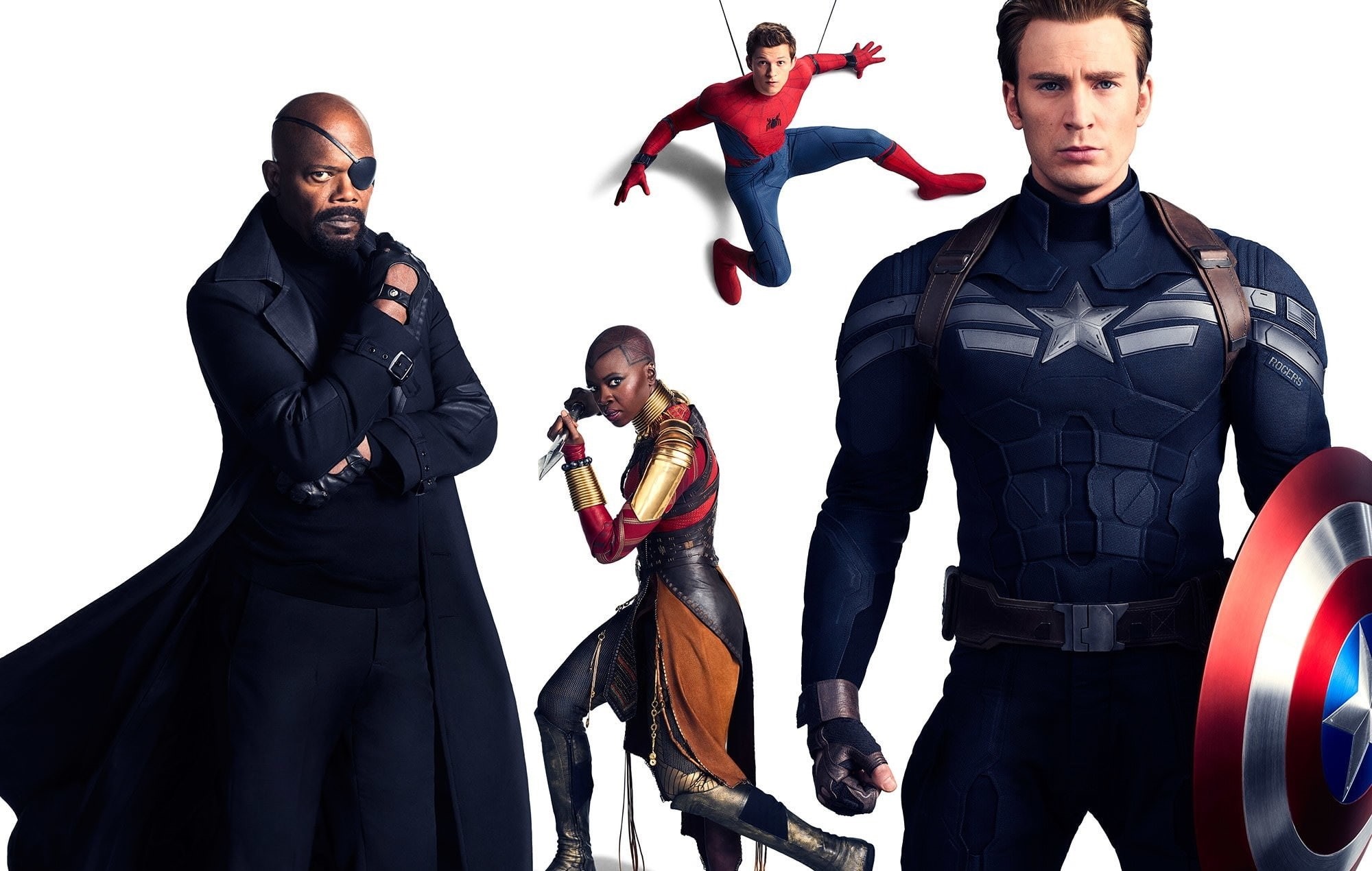 Okoye (Marvel Comics), Captain America, Danai Gurira, Avengers: Infinity War, Samuel L. Jackson, Spider-Man, Tom Holland, Movie, Nick Fury, 1080P, Chris, HD Wallpaper