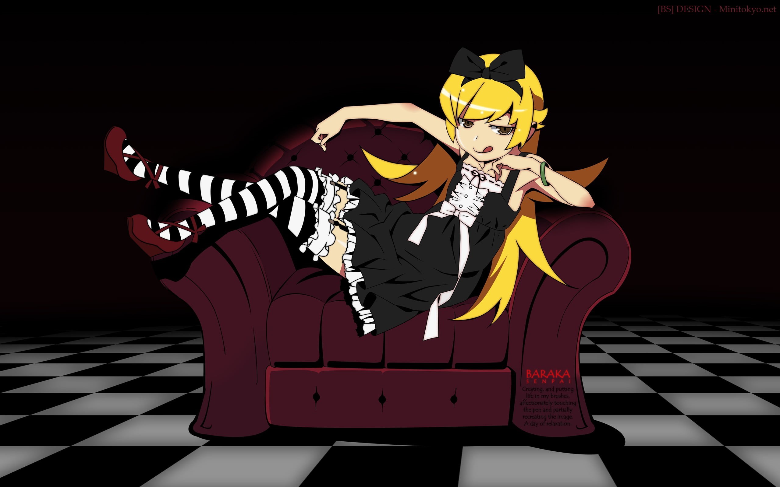 costume, casual clothing, Oshino Shinobu, unrecognizable person, anime, Monogatari Series, studio shot, arts culture and entertainment, 2K, HD Wallpaper