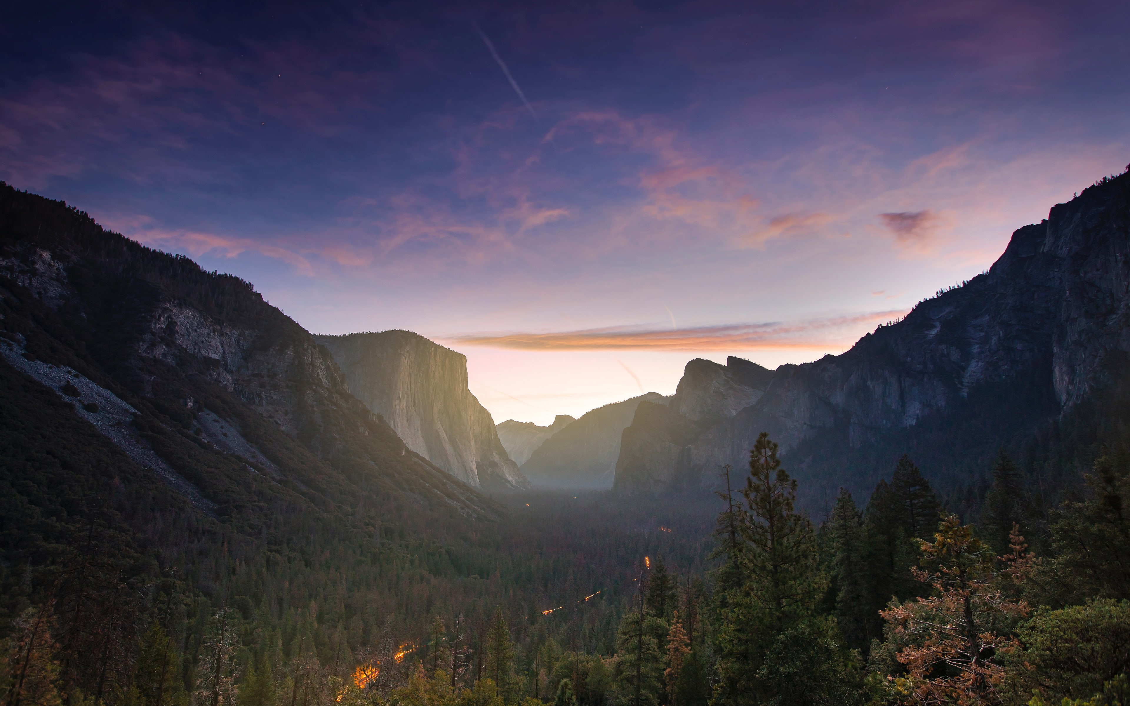 mountain, forest, Nevada, Valley, scenics - nature, 4K, land, nature, Sierra, environment, sunset, Yosemite, non-urban scene, tree, formation, tranquility, HD Wallpaper