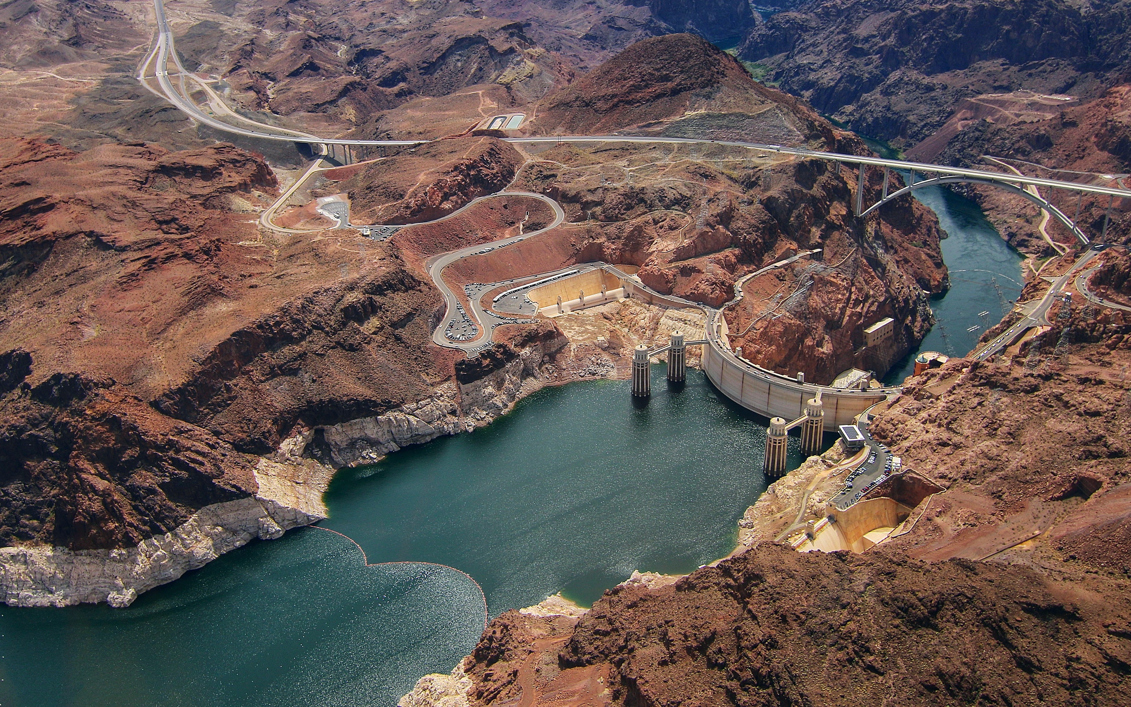 mountain, nature, view, river, lake, dam, hoover, 4K, Nevada, Hoover Dam, USA, HD Wallpaper