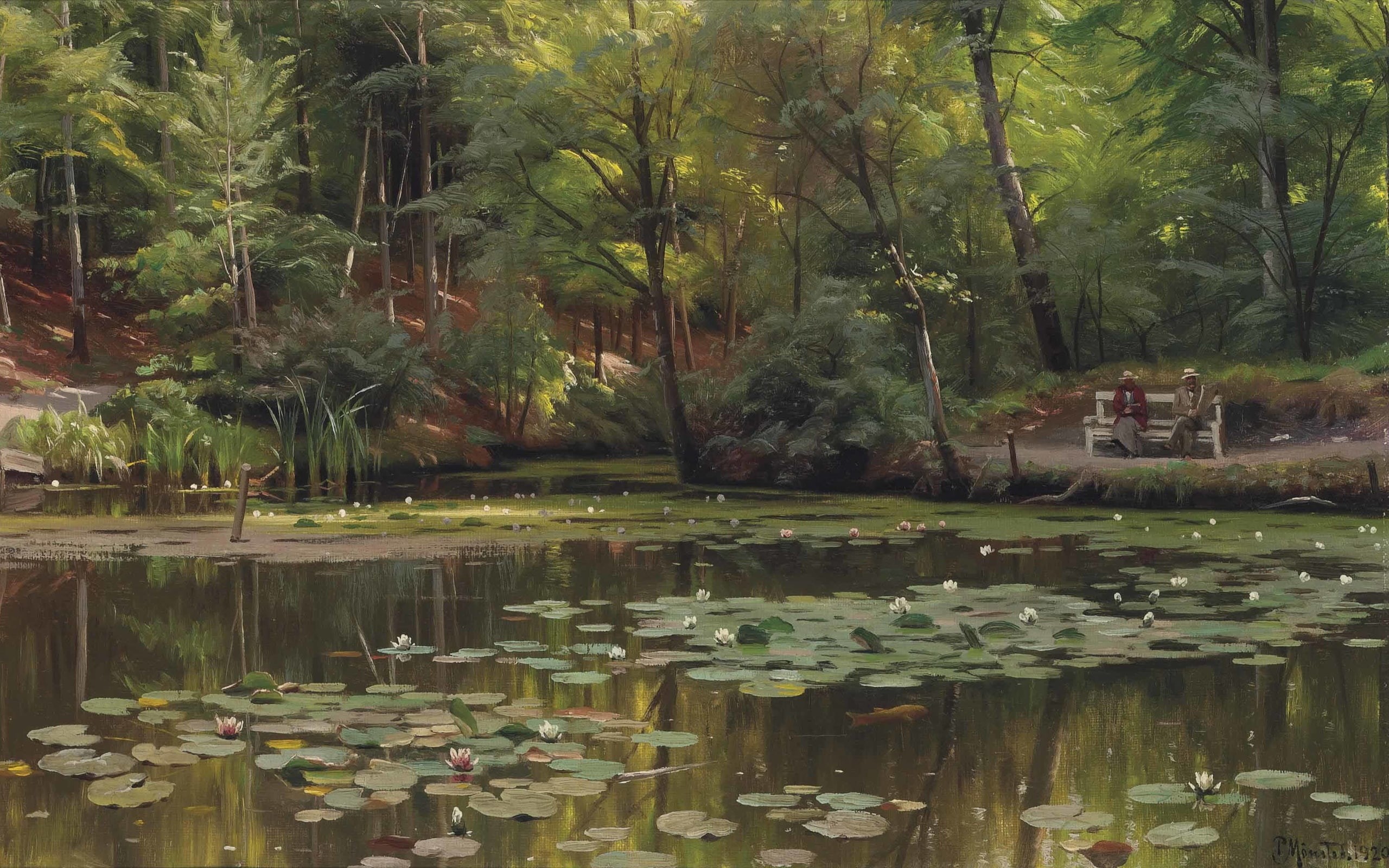 2K, Water Lilies on a pond, Lilies on a pond, Peter Merk Of Menstad, 1920, Danish painter, Peder Mørk Mønsted, Danish realist painter, HD Wallpaper