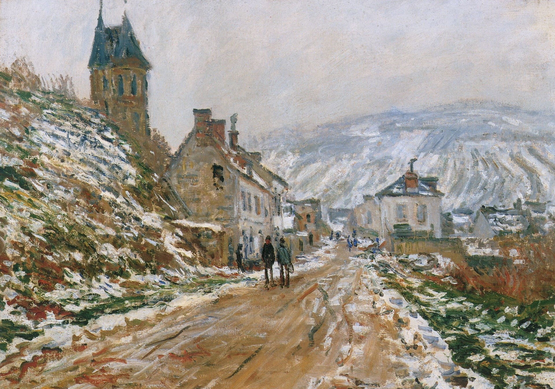 The road in Vétheuil in Winter, 1080P, Claude Monet, picture, landscape, HD Wallpaper