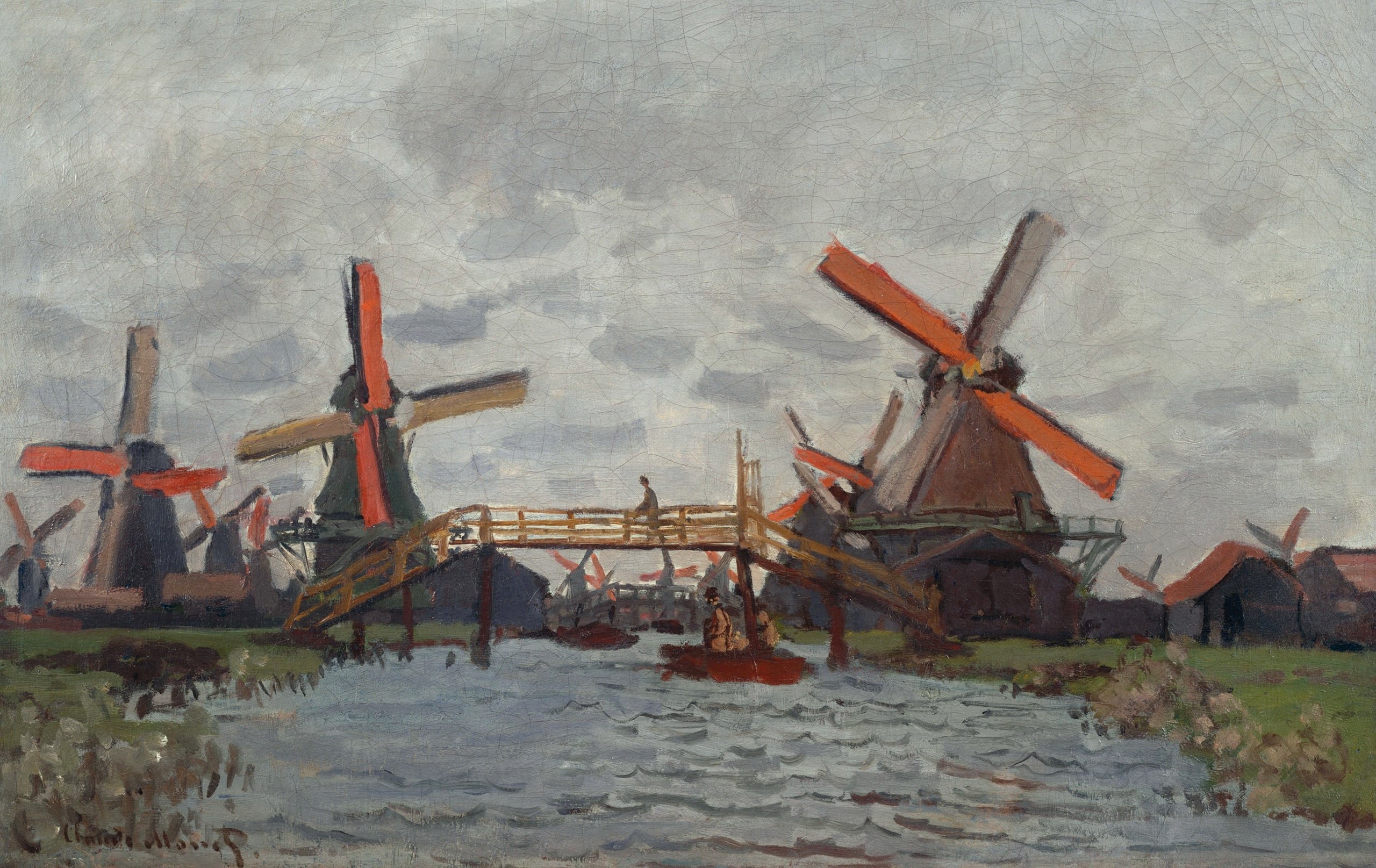 picture, Claude Monet, landscape, Windmills near Zaandam, 2K, HD Wallpaper