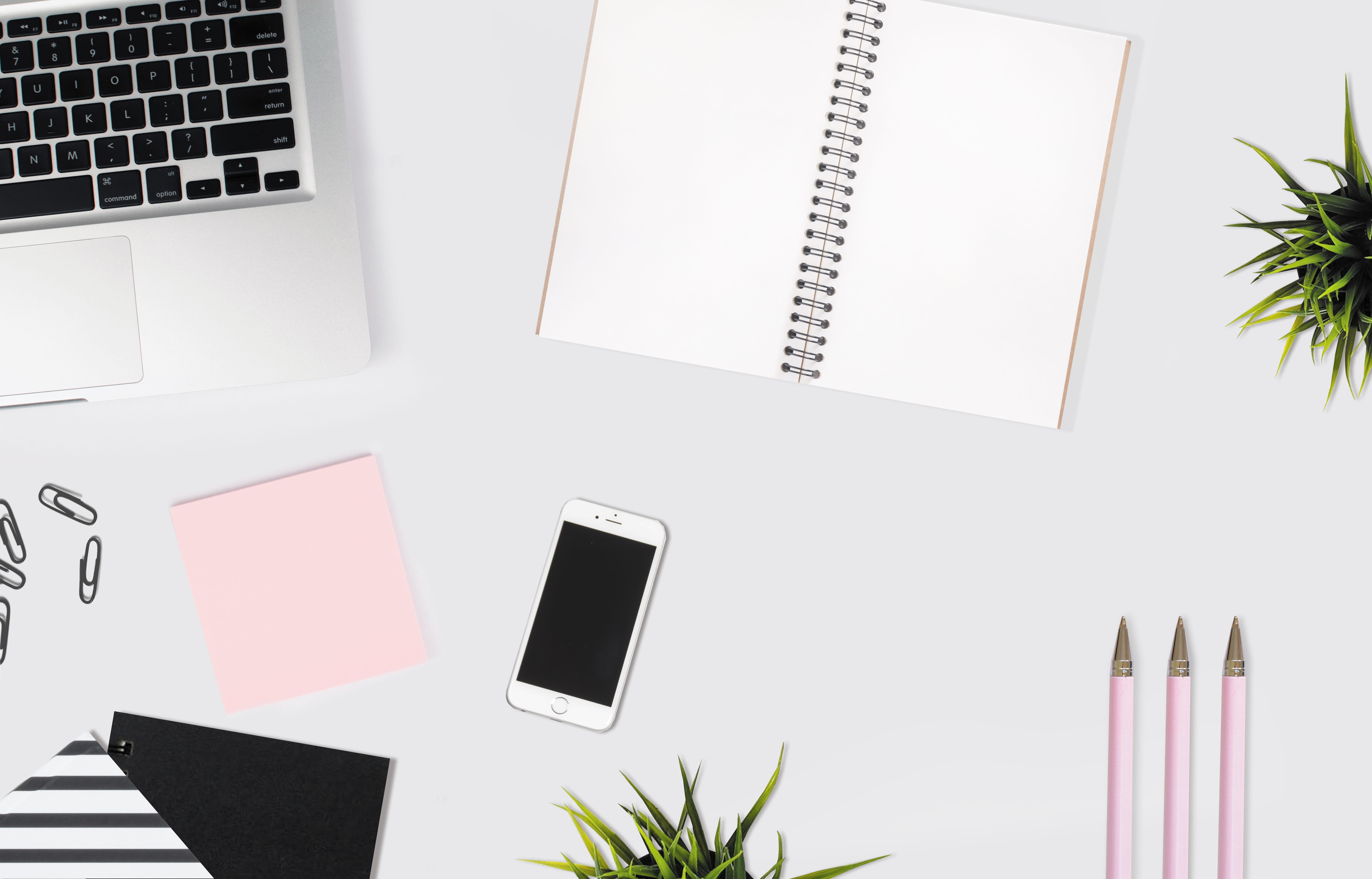 no people, pens, book, connection, near, graphic design, spiral, laptop, office supplies, notebook, plants, blank, office, copy space, 8K, flatlay, message, HD Wallpaper