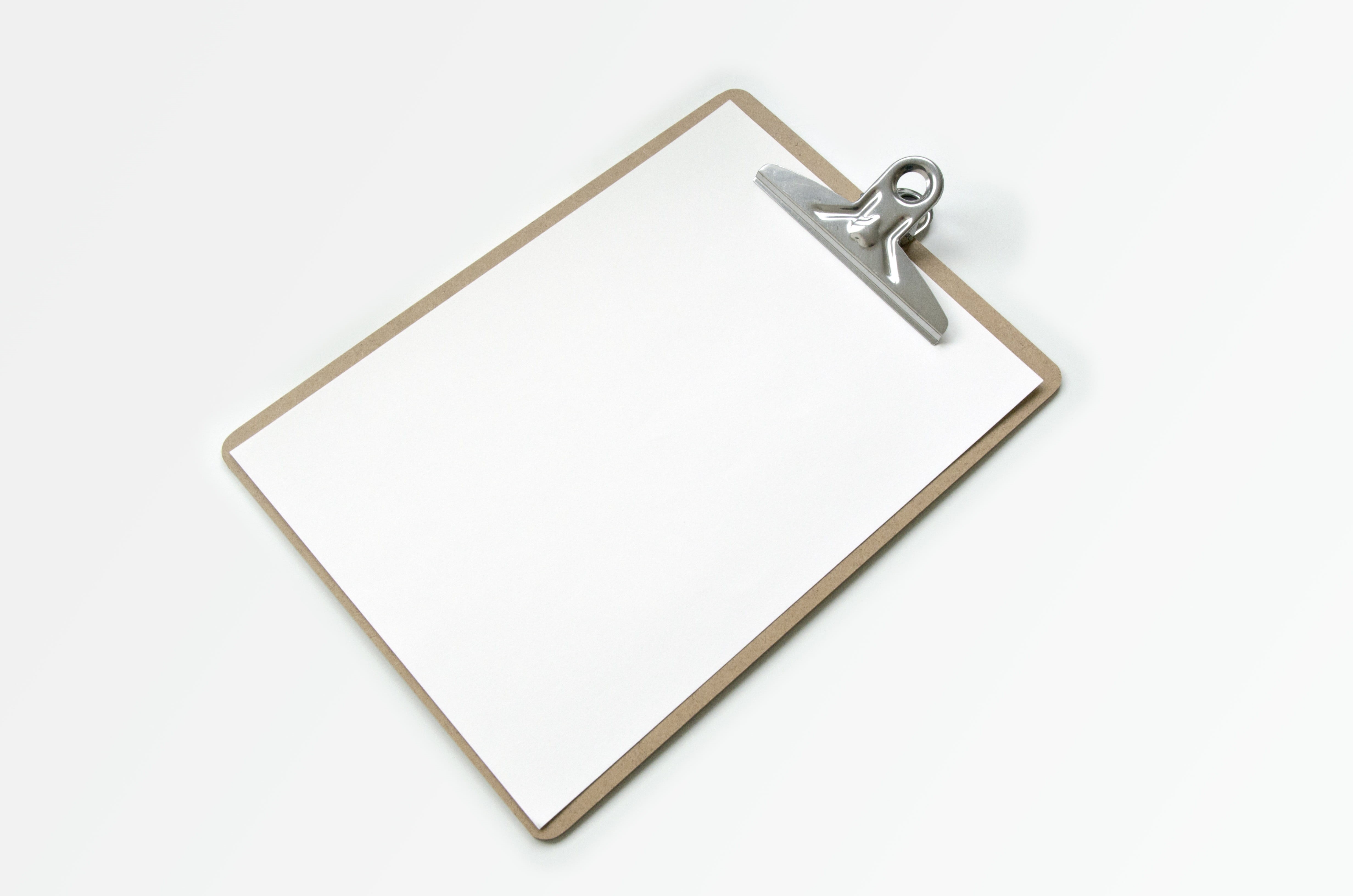 clipboard, note pad, sheet, identity, silver colored, branding, design, white background, space, emotion, office, brand, no people, indoors, copy space, HD Wallpaper