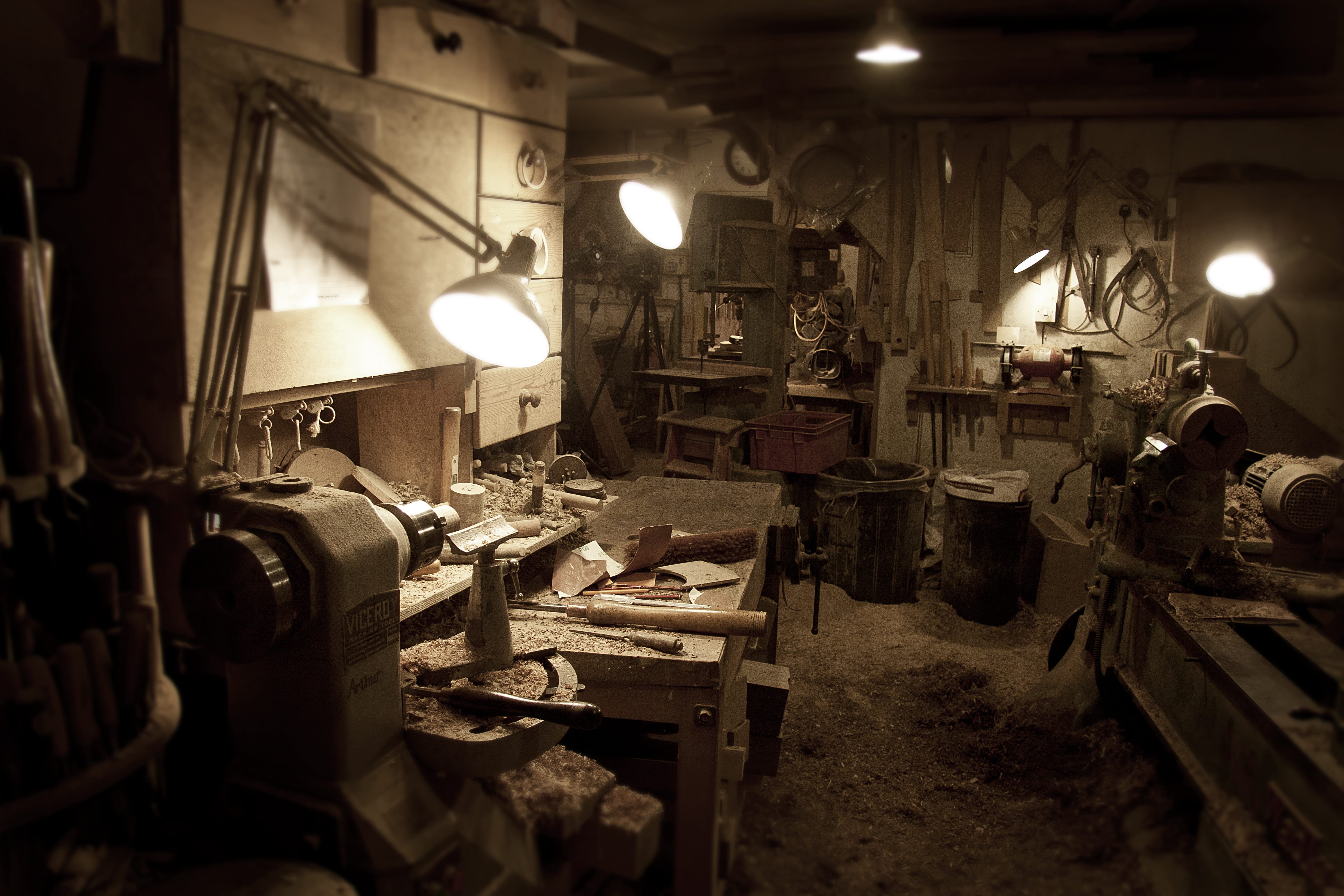 table, measure, illuminated, craft, no people, wood, light, indoors, rustic, manufacturing equipment, machinery, lighting equipment, work, protective workwear, HD Wallpaper